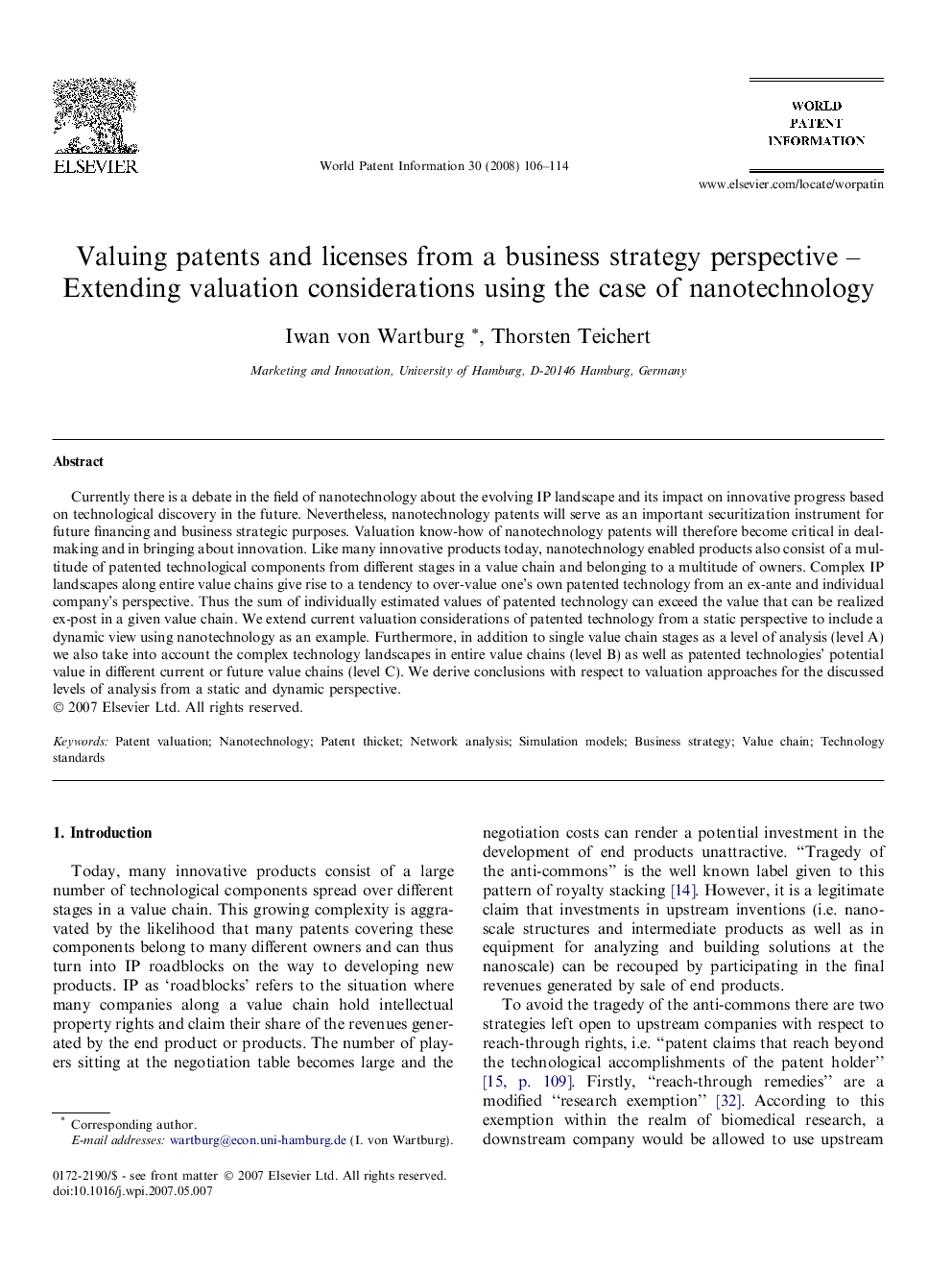 Valuing patents and licenses from a business strategy perspective – Extending valuation considerations using the case of nanotechnology