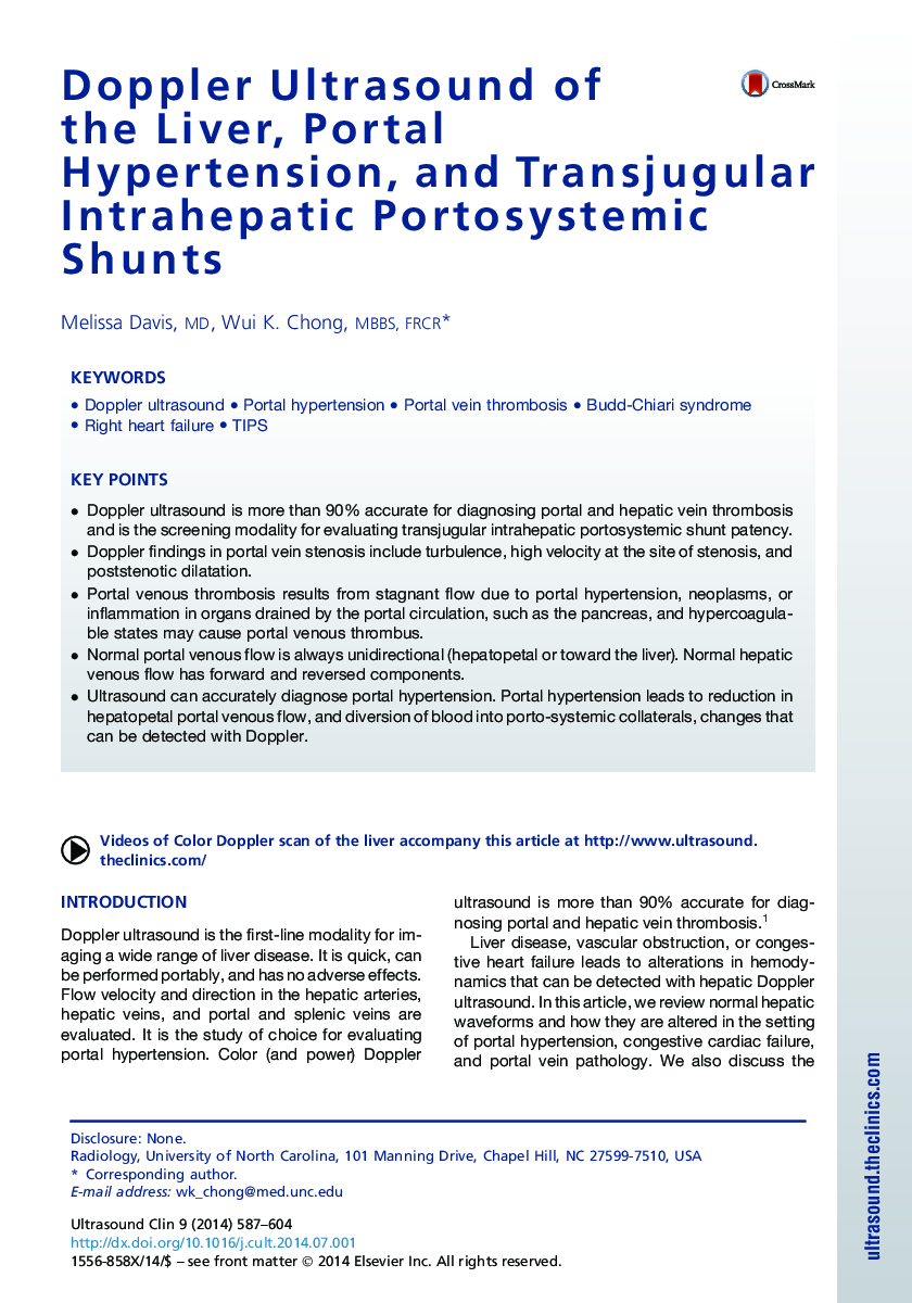 Doppler Ultrasound of the Liver, Portal Hypertension, and Transjugular Intrahepatic Portosystemic Shunts