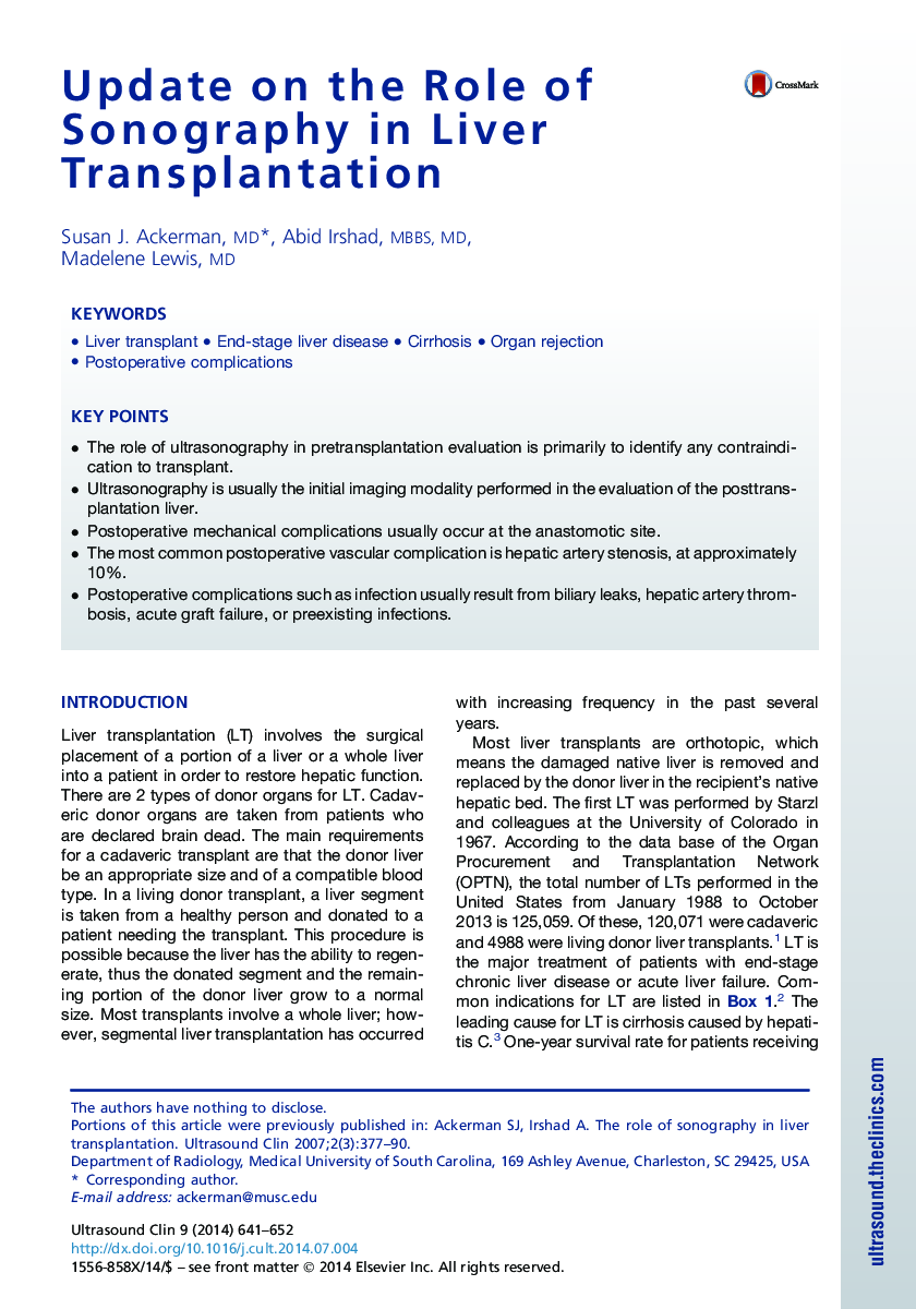 Update on the Role of Sonography in Liver Transplantation