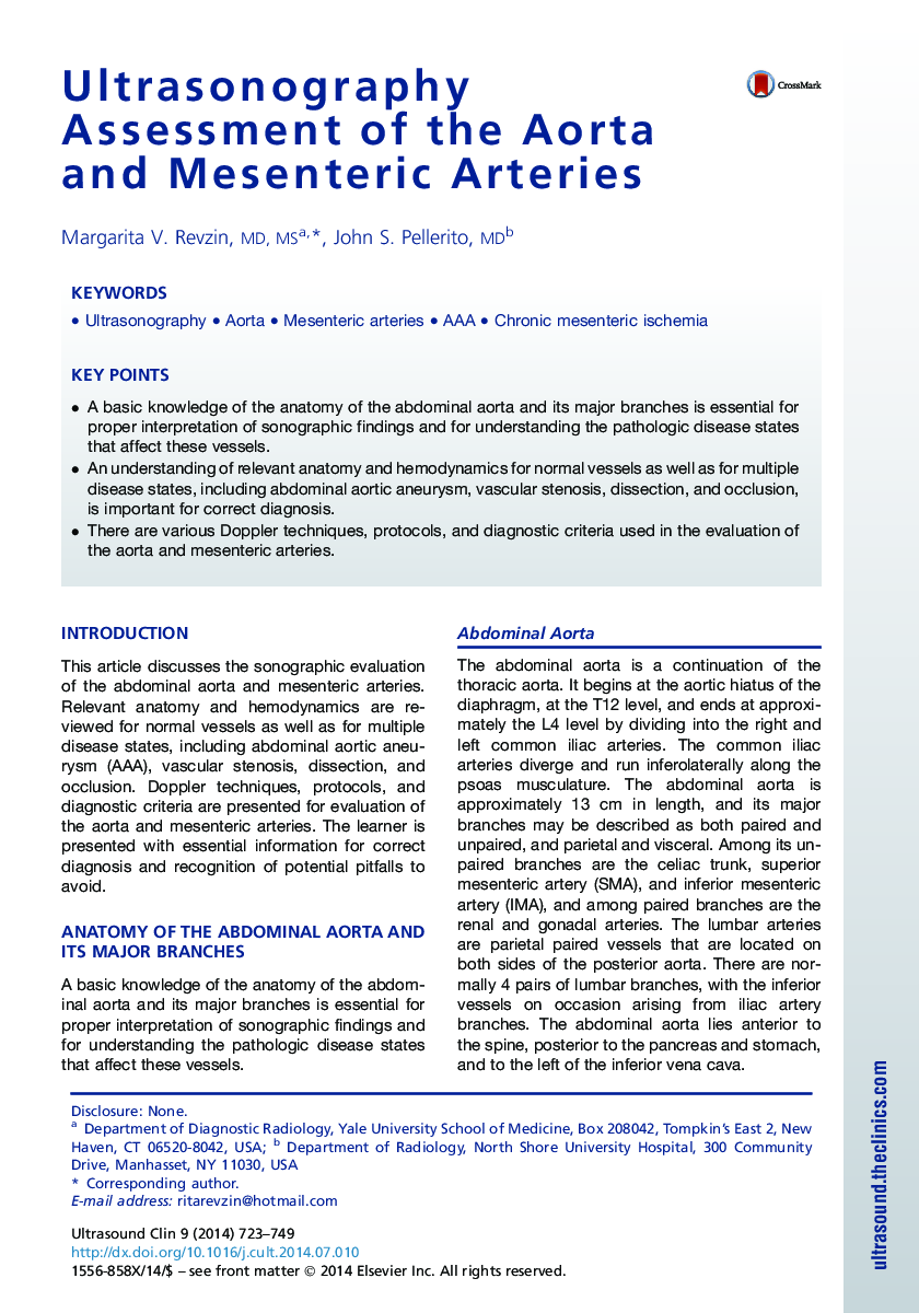 Ultrasonography Assessment of the Aorta and Mesenteric Arteries