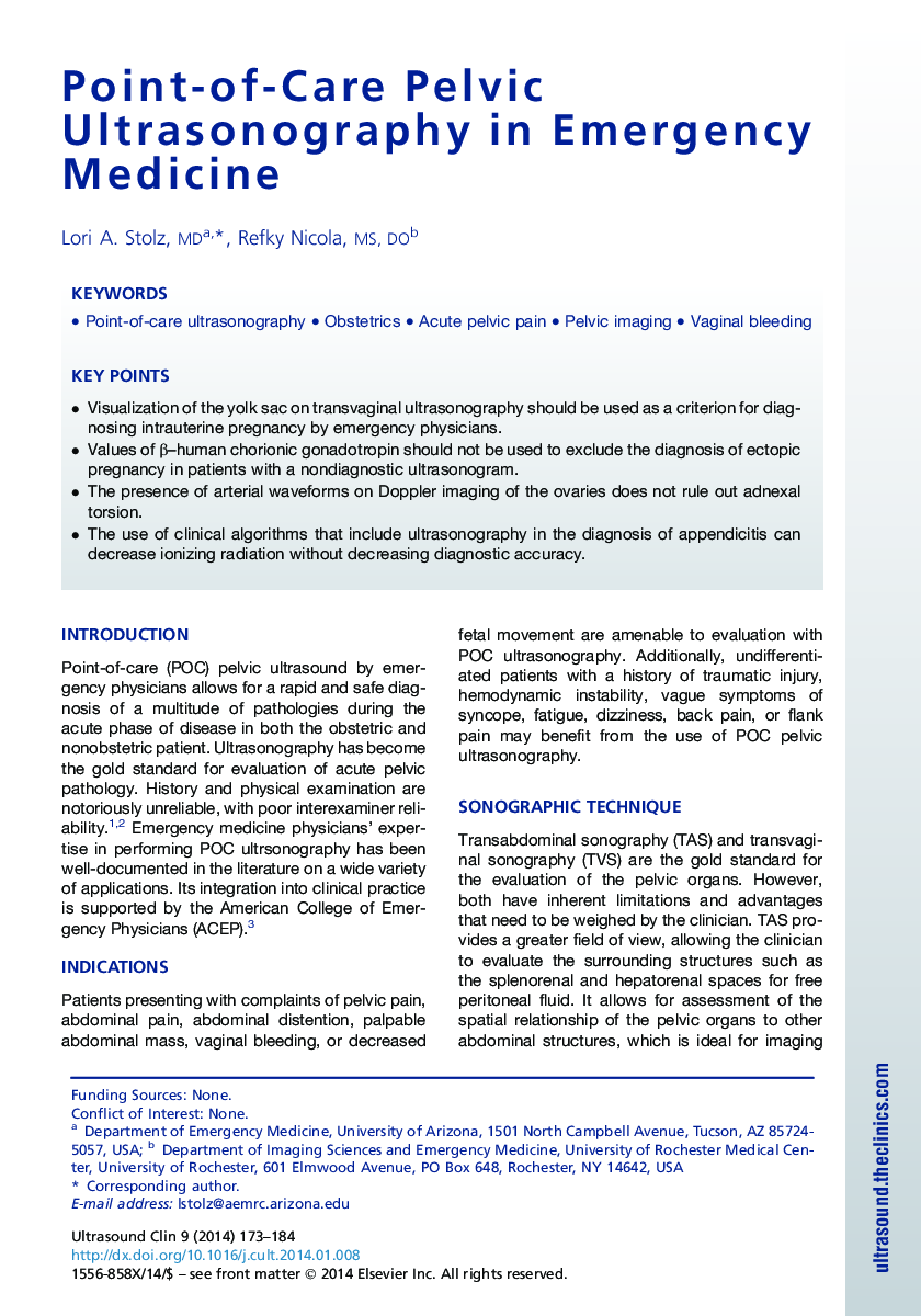 Point-of-Care Pelvic Ultrasonography in Emergency Medicine