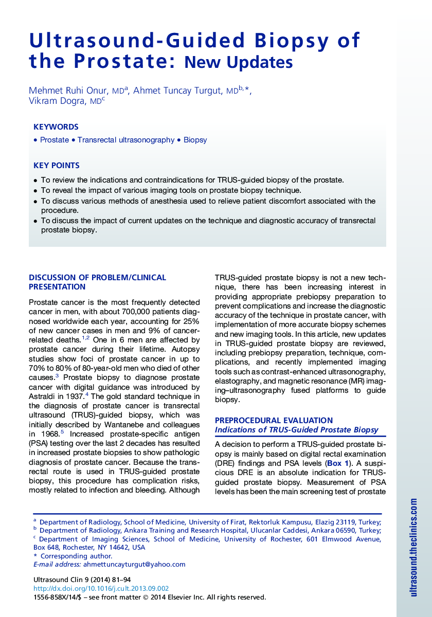 Ultrasound-Guided Biopsy of the Prostate