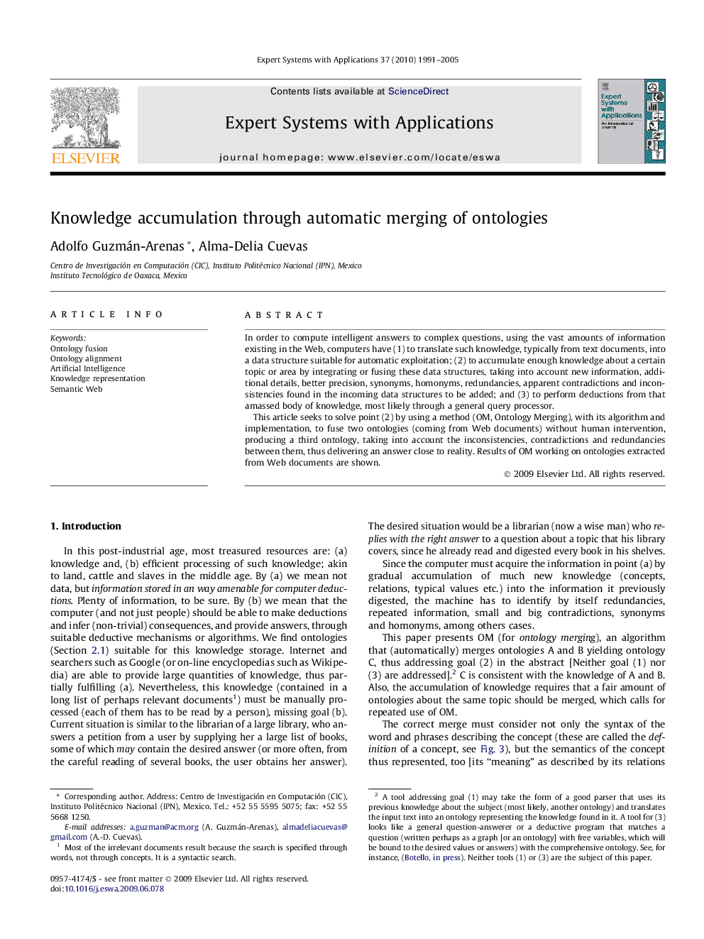 Knowledge accumulation through automatic merging of ontologies