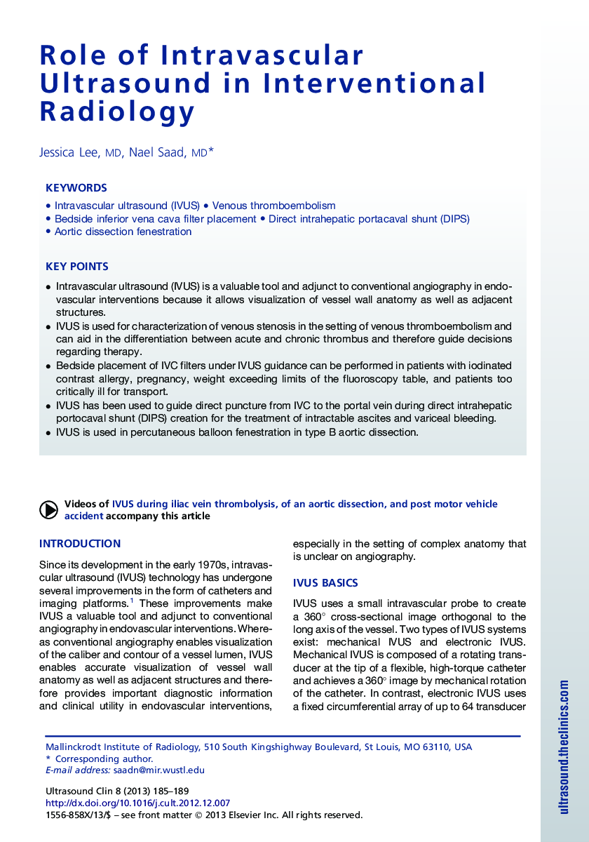 Role of Intravascular Ultrasound in Interventional Radiology