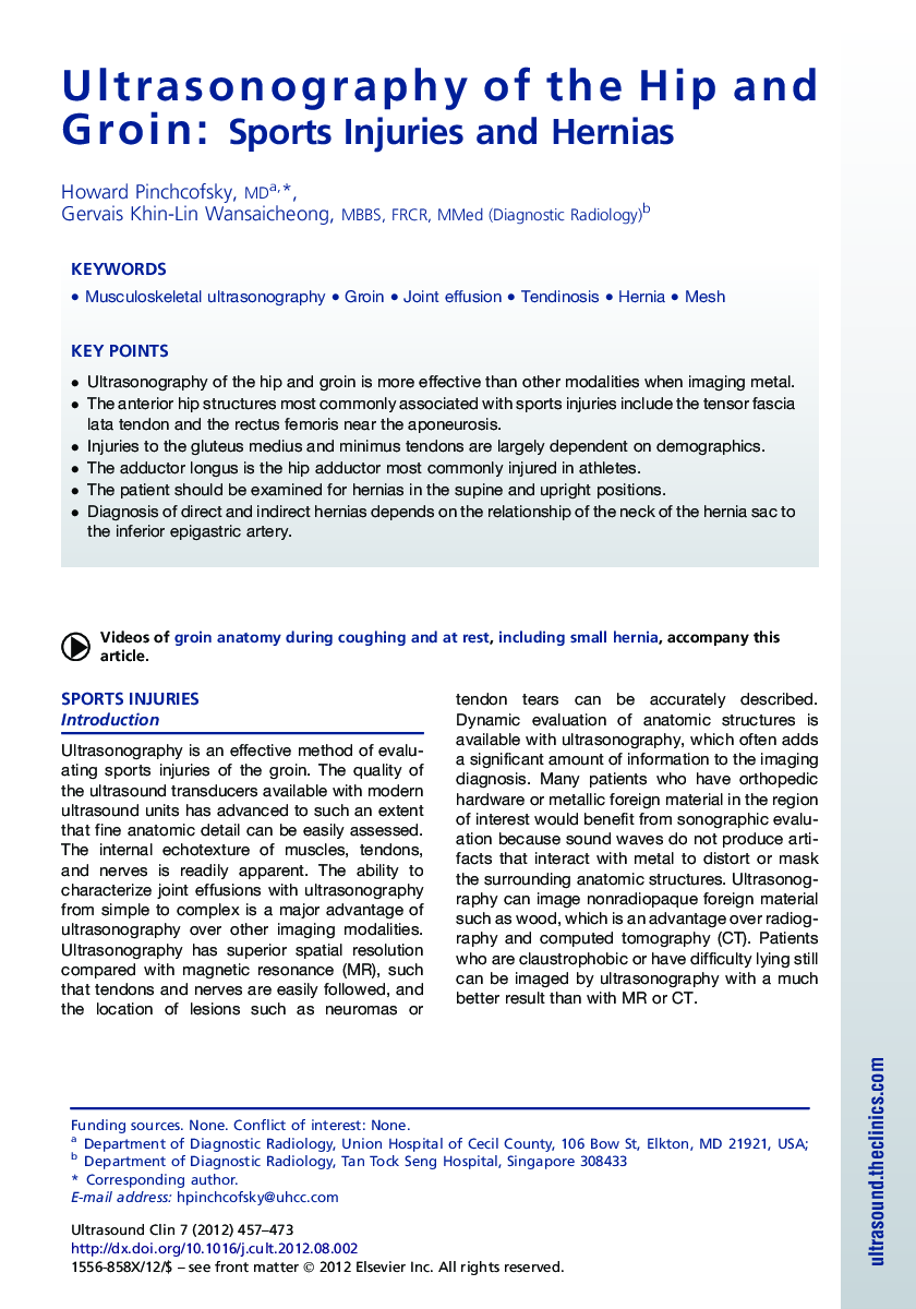 Ultrasonography of the Hip and Groin