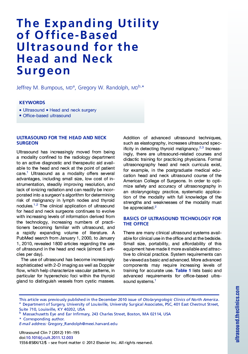 The Expanding Utility of Office-Based Ultrasound for the Head and Neck Surgeon