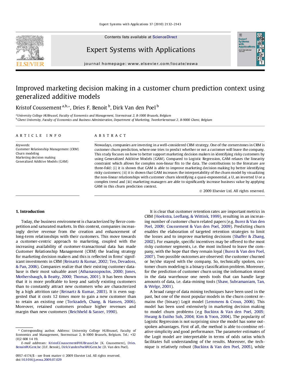 Improved marketing decision making in a customer churn prediction context using generalized additive models