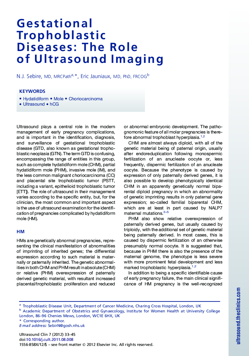 Gestational Trophoblastic Diseases: The Role of Ultrasound Imaging