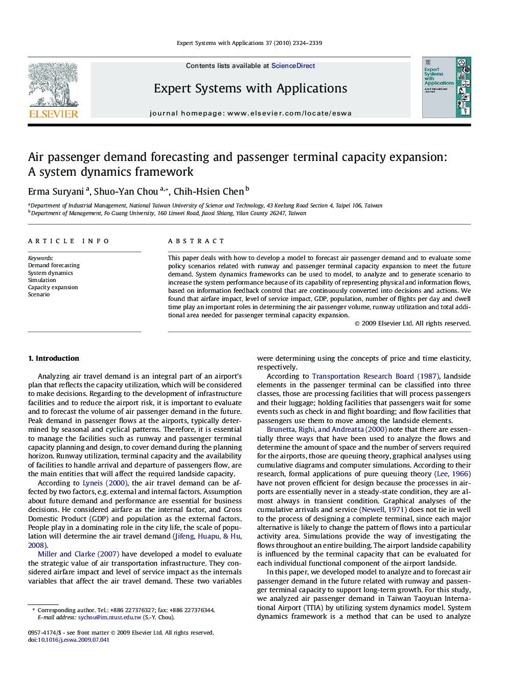 عکس صفحه اول مقاله: Air passenger demand forecasting and passenger terminal capacity expansion: A system dynamics framework Air passenger demand forecasting and passenger terminal capacity expansion: A system dynamics framework