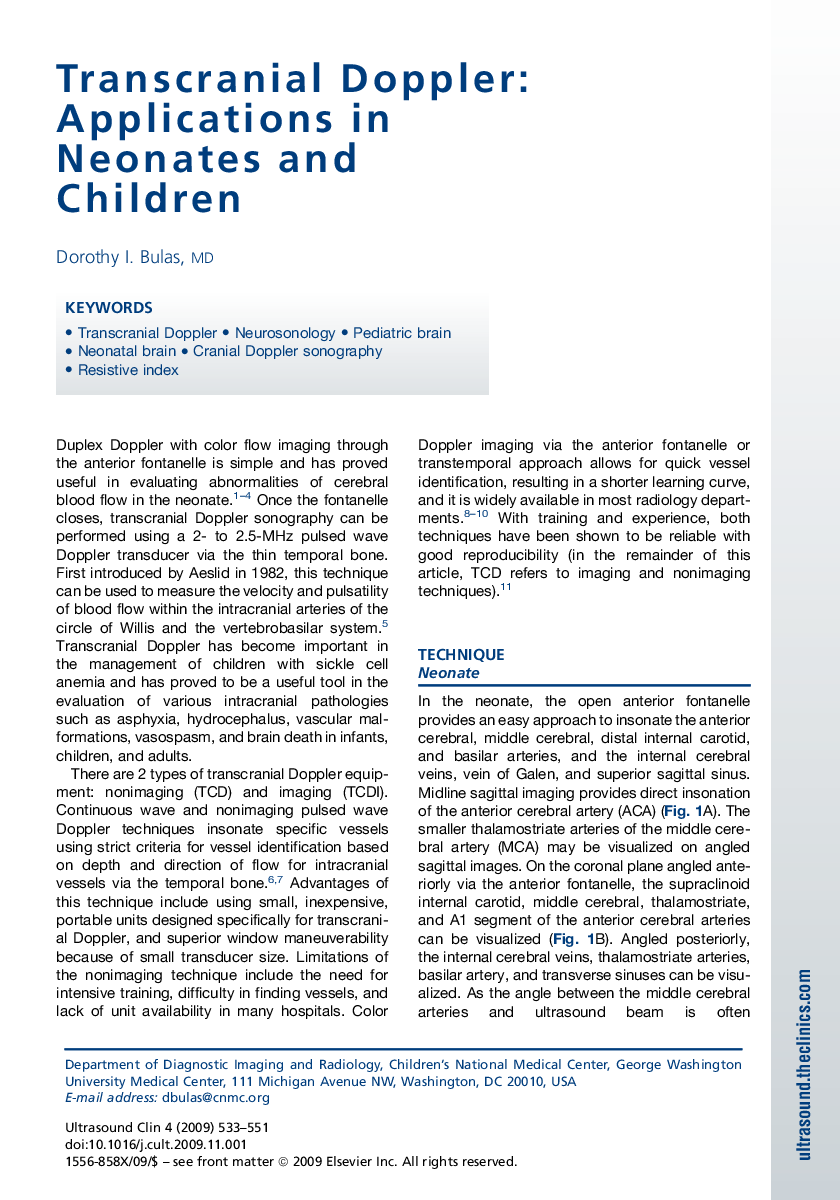 Transcranial Doppler: Applications in Neonates and Children