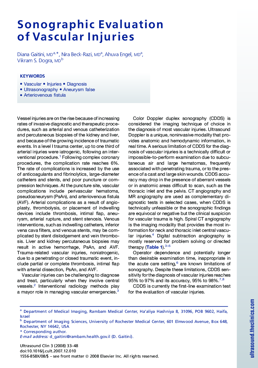 Sonographic Evaluation of Vascular Injuries