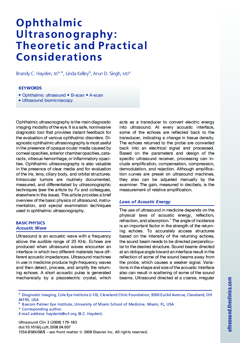 Ophthalmic Ultrasonography: Theoretic and Practical Considerations