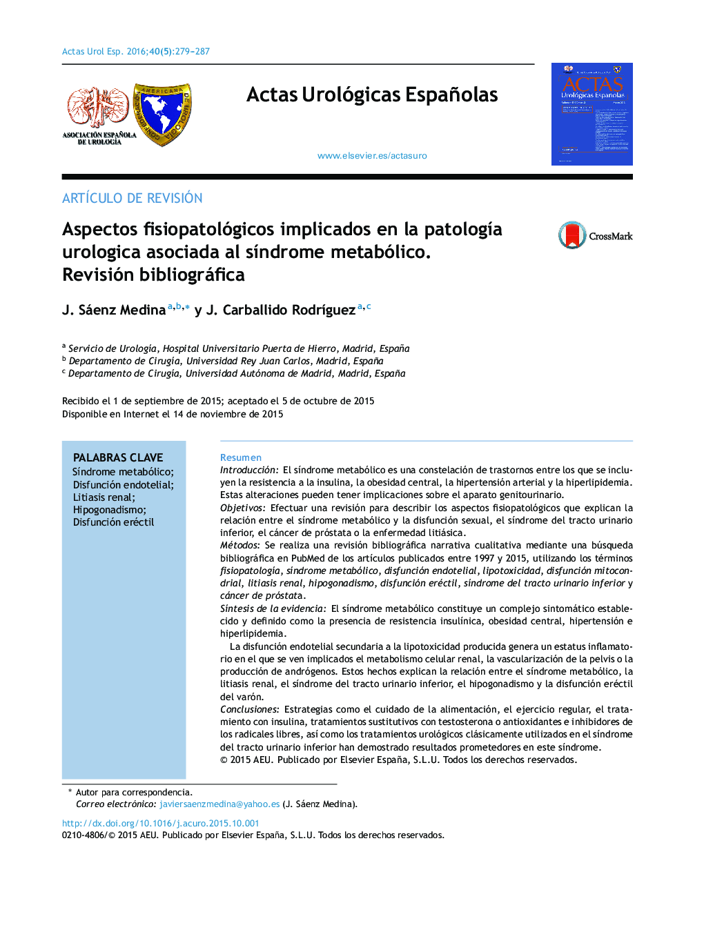 Aspectos fisiopatológicos implicados en la patología urologica asociada al síndrome metabólico. Revisión bibliográfica