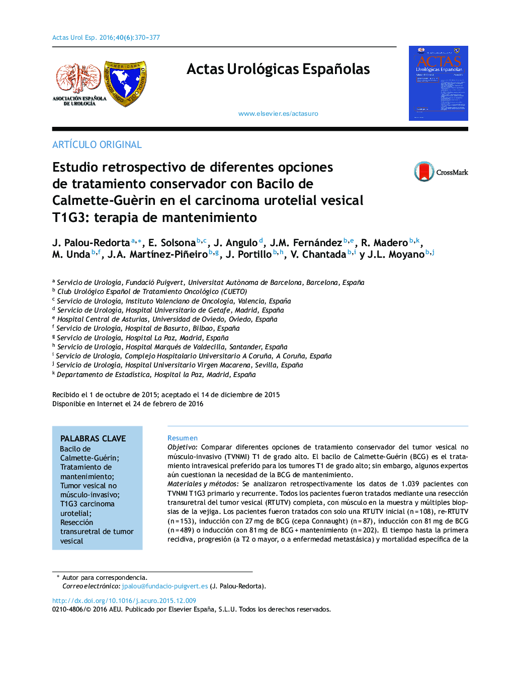 Estudio retrospectivo de diferentes opciones de tratamiento conservador con Bacilo de Calmette-GuÃ¨rin en el carcinoma urotelial vesical T1G3: terapia de mantenimiento