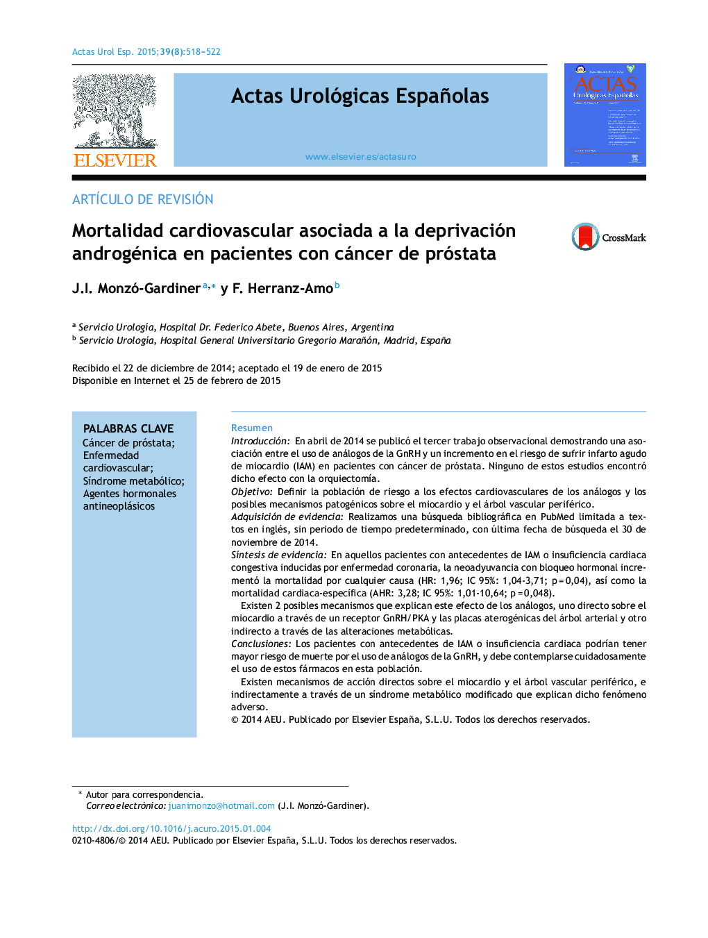 Mortalidad cardiovascular asociada a la deprivación androgénica en pacientes con cáncer de próstata