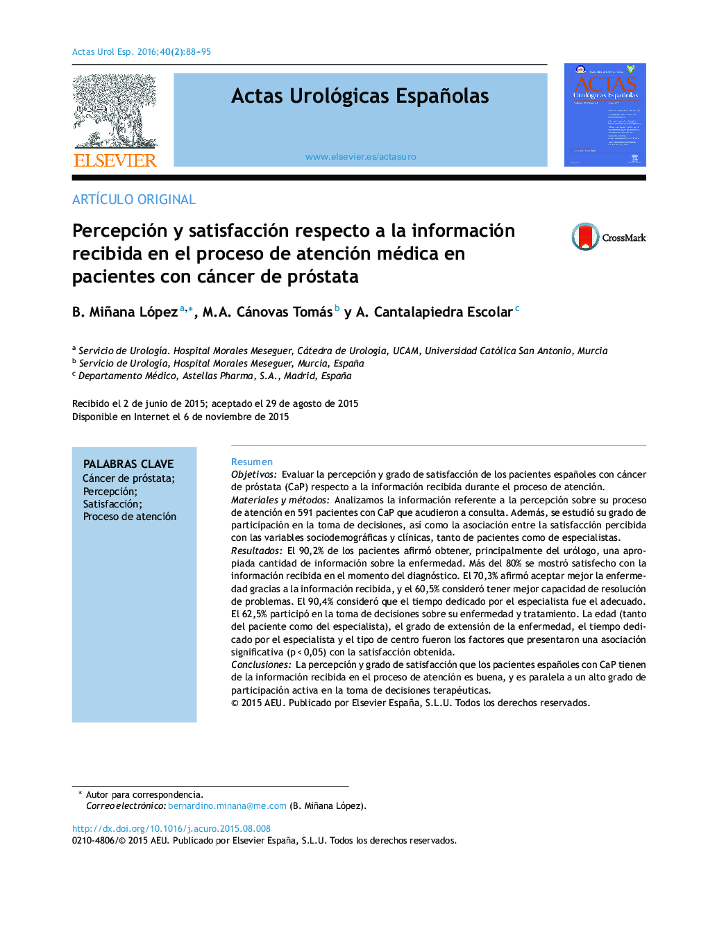 Percepción y satisfacción respecto a la información recibida en el proceso de atención médica en pacientes con cáncer de próstata
