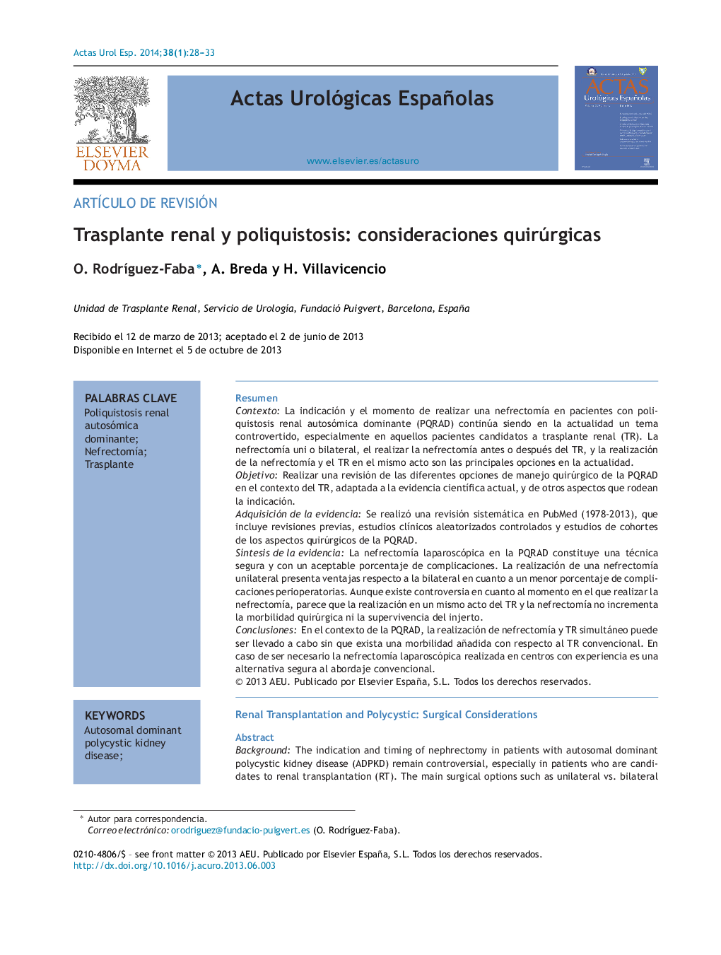 Trasplante renal y poliquistosis: consideraciones quirúrgicas