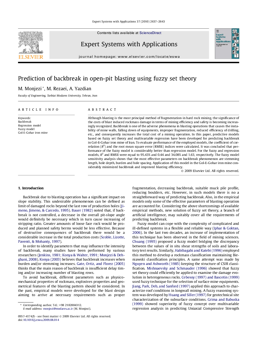 Prediction of backbreak in open-pit blasting using fuzzy set theory