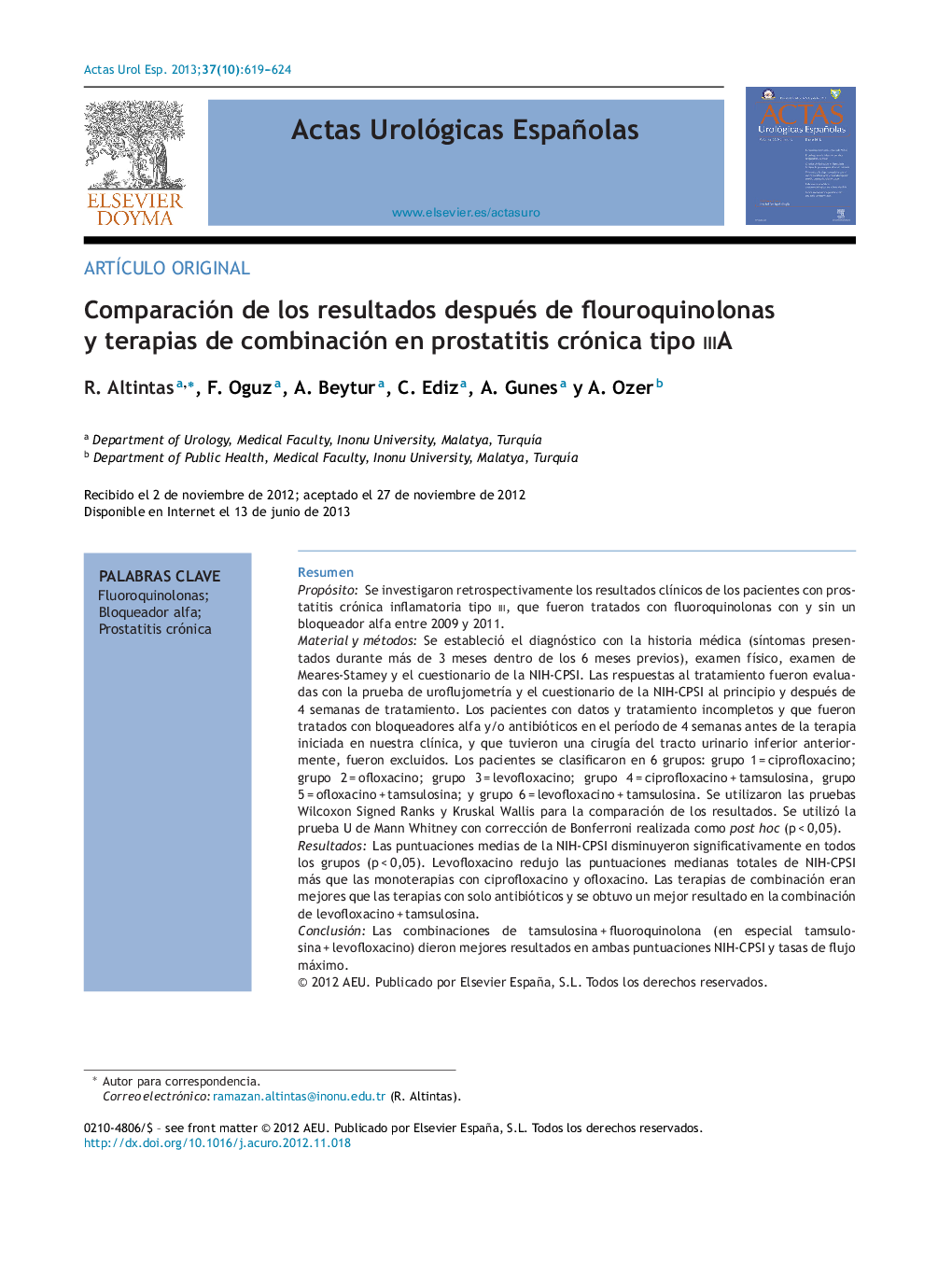 Comparación de los resultados después de flouroquinolonas y terapias de combinación en prostatitis crónica tipo iiiA