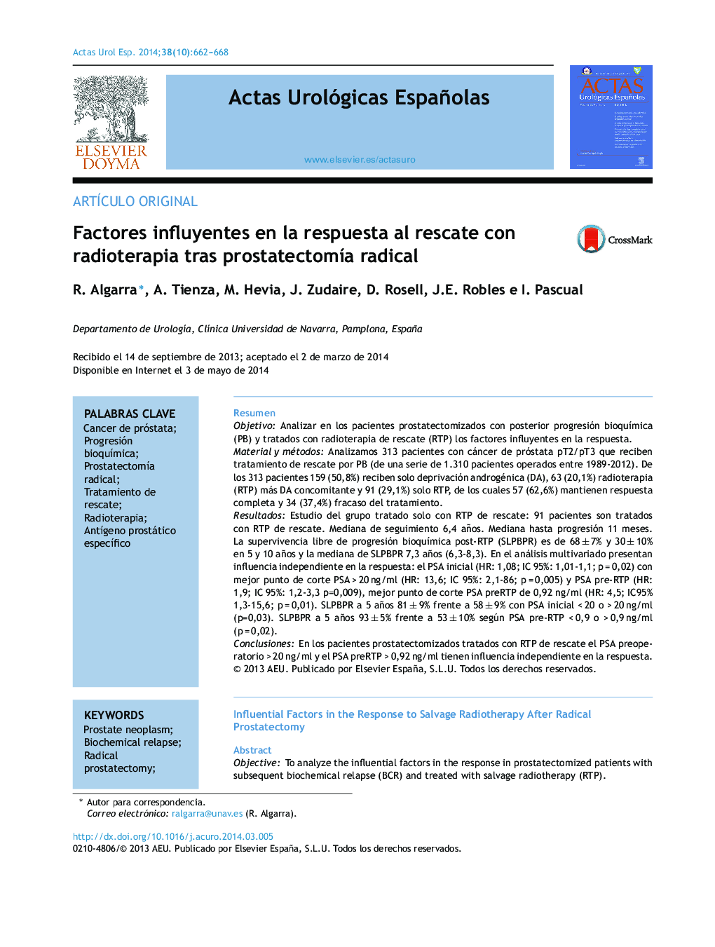 Factores influyentes en la respuesta al rescate con radioterapia tras prostatectomía radical