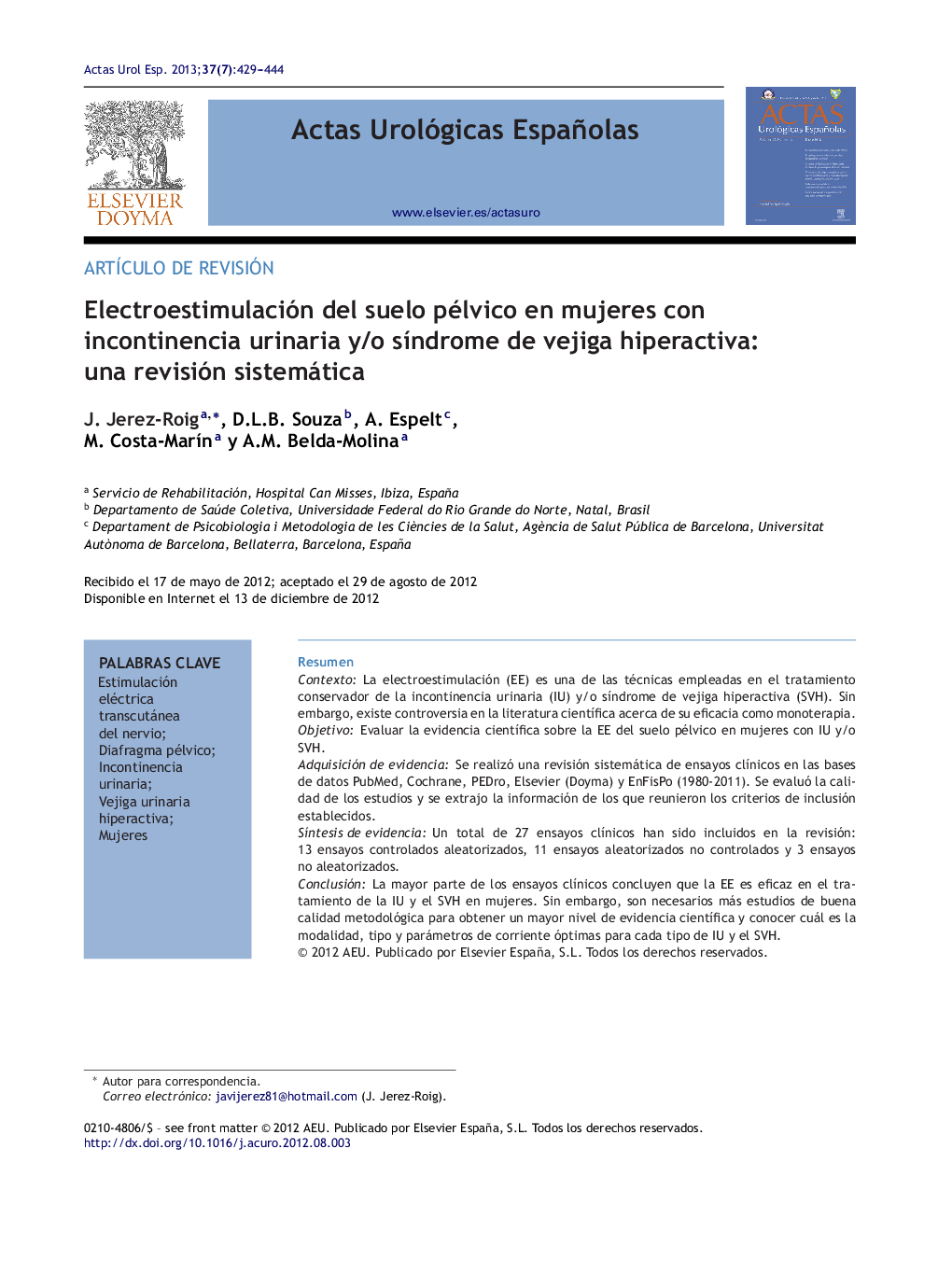 Electroestimulación del suelo pélvico en mujeres con incontinencia urinaria y/o síndrome de vejiga hiperactiva: una revisión sistemática