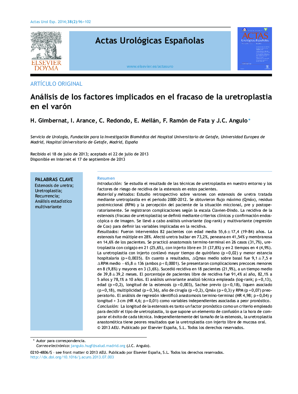 Análisis de los factores implicados en el fracaso de la uretroplastia en el varón