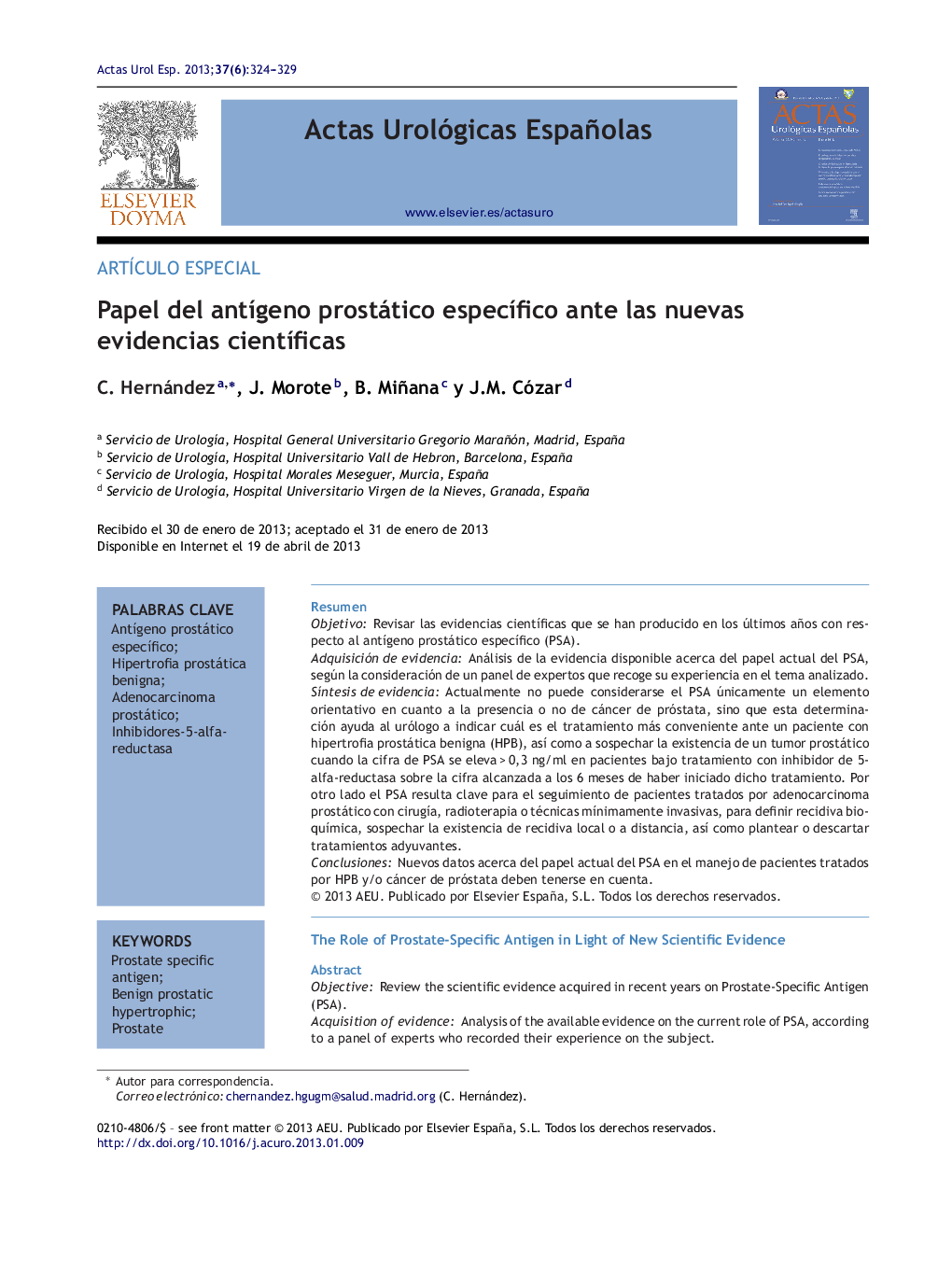 عکس صفحه اول مقاله: Papel del antígeno prostático específico ante las nuevas evidencias científicas Papel del antígeno prostático específico ante las nuevas evidencias científicas