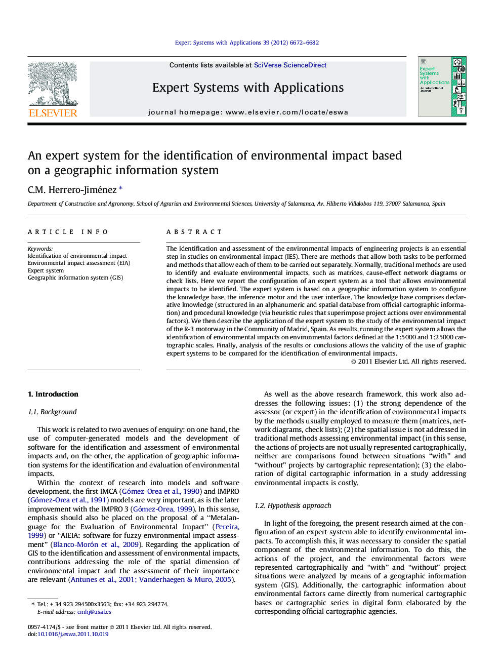 An expert system for the identification of environmental impact based on a geographic information system