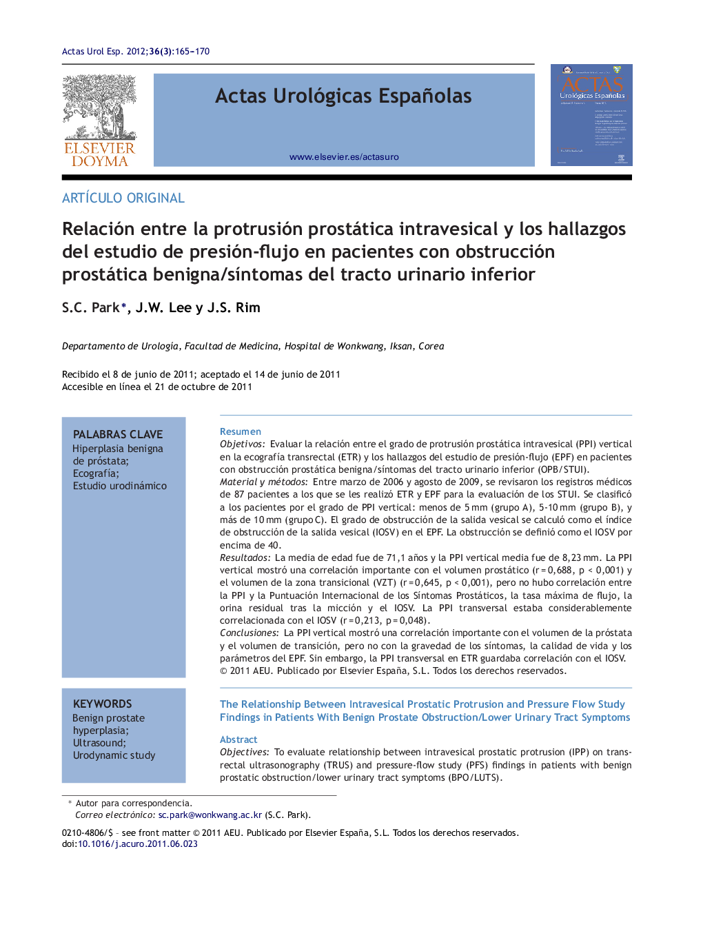 Relación entre la protrusión prostática intravesical y los hallazgos del estudio de presión-flujo en pacientes con obstrucción prostática benigna/sÃ­ntomas del tracto urinario inferior