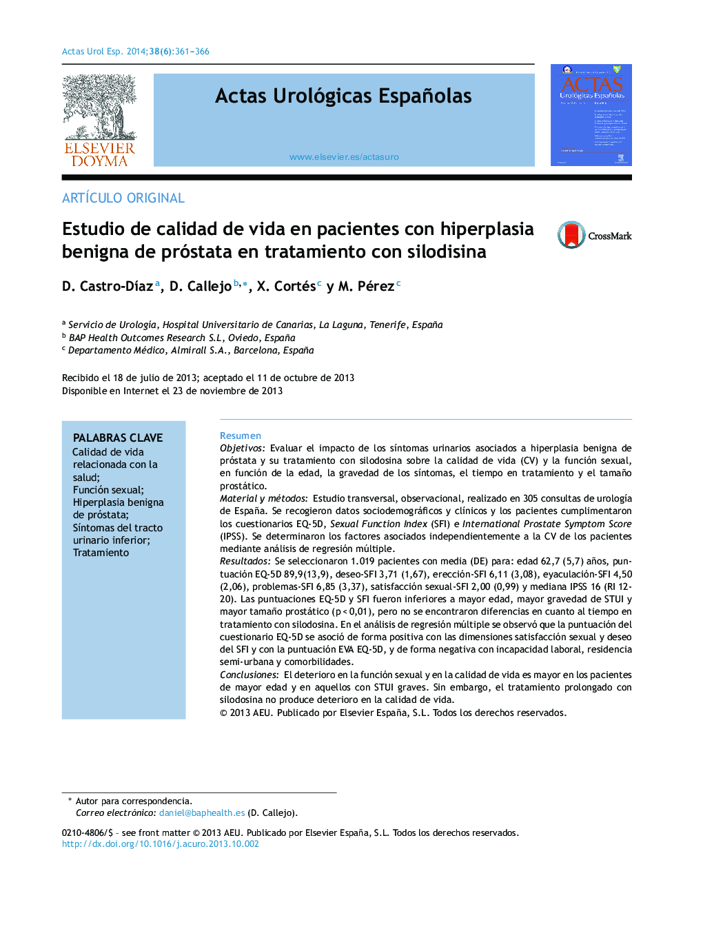 Estudio de calidad de vida en pacientes con hiperplasia benigna de próstata en tratamiento con silodisina