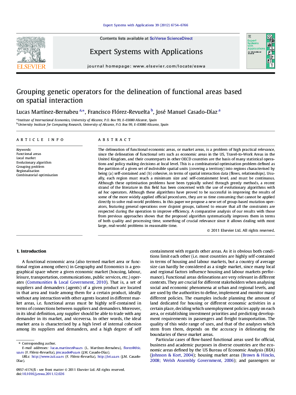 Grouping genetic operators for the delineation of functional areas based on spatial interaction