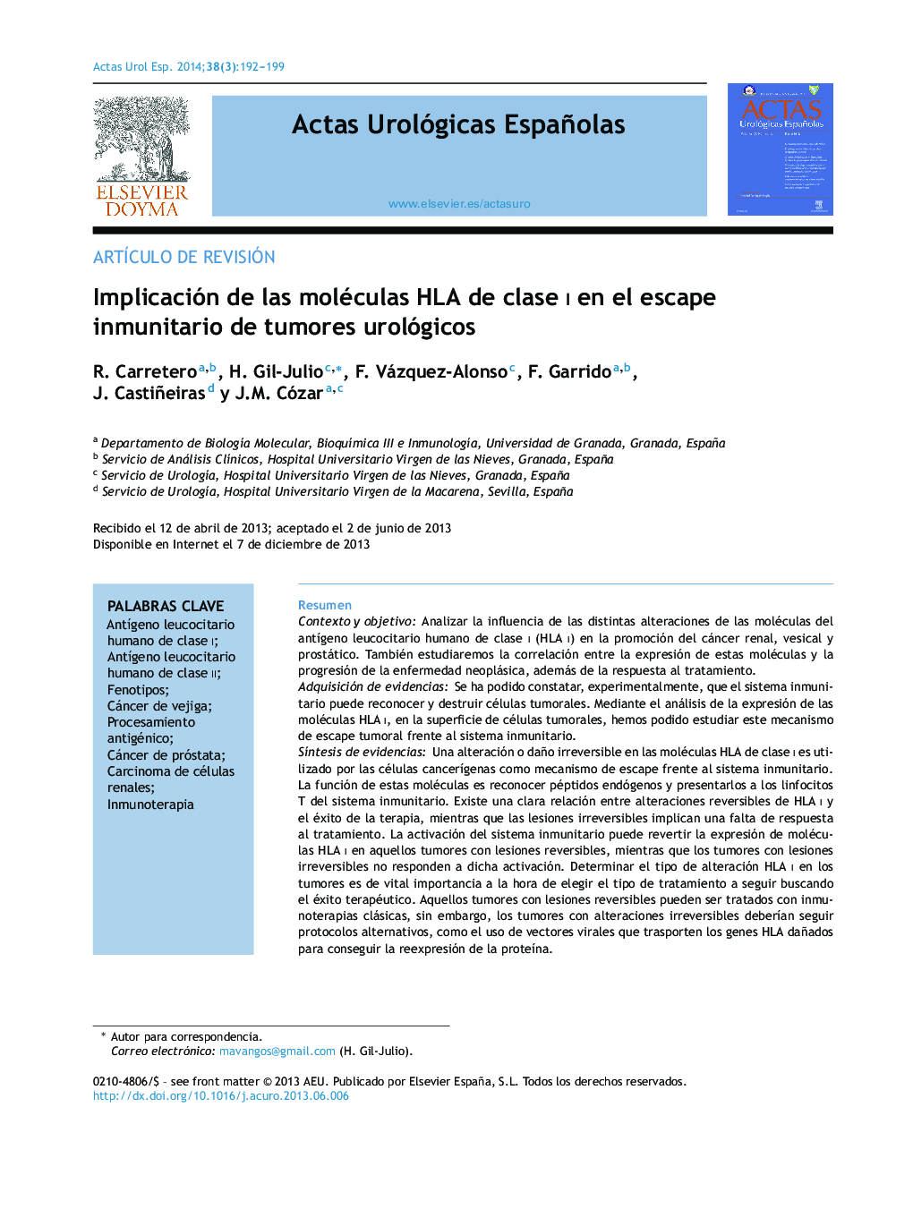 Implicación de las moléculas HLA de clase I en el escape inmunitario de tumores urológicos