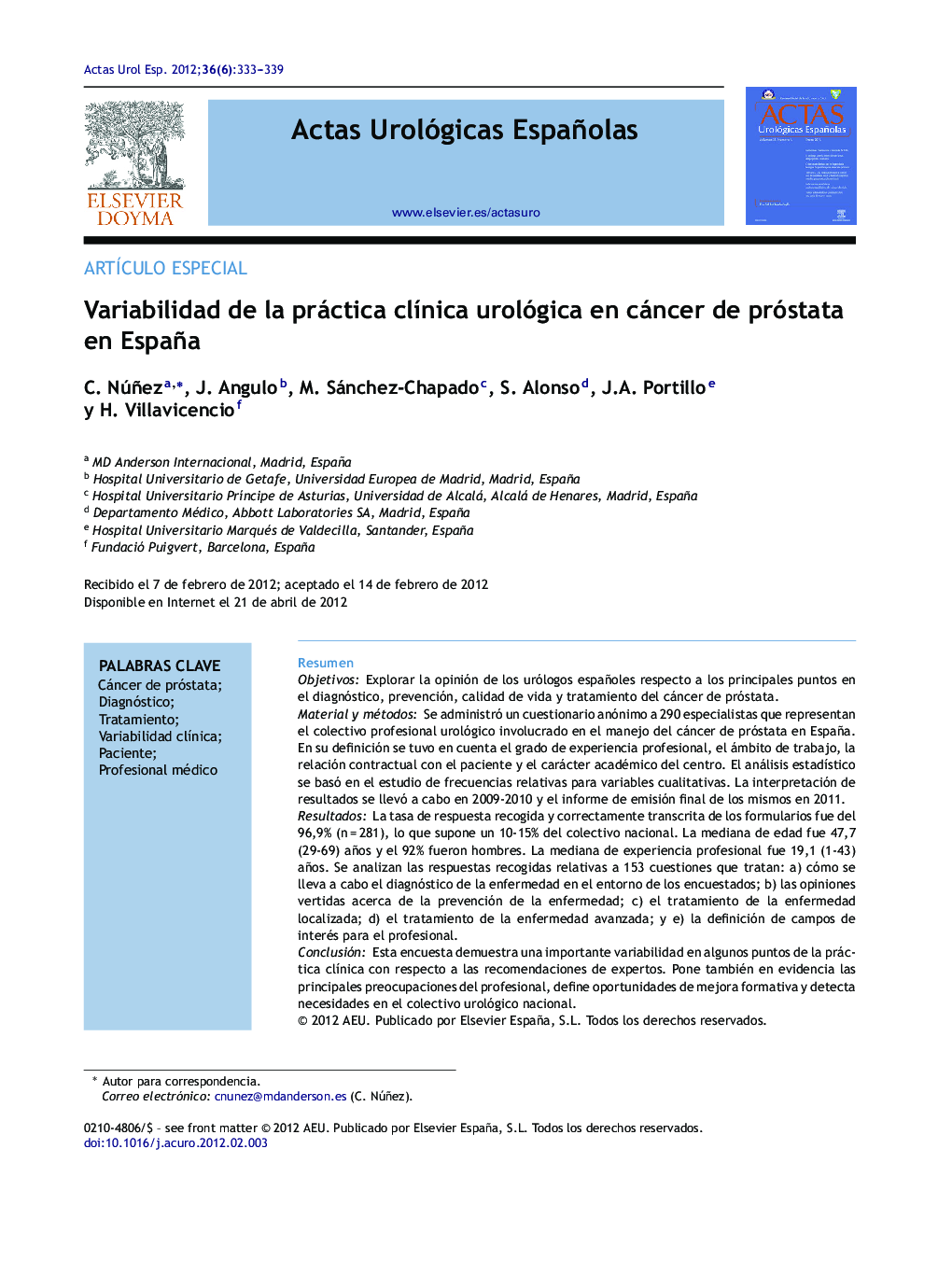 Variabilidad de la práctica clÃ­nica urológica en cáncer de próstata en España