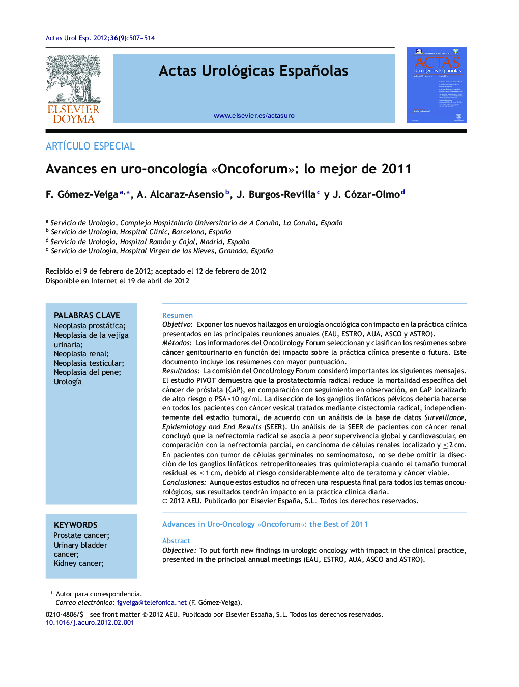 Avances en uro-oncología «Oncoforum»: lo mejor de 2011