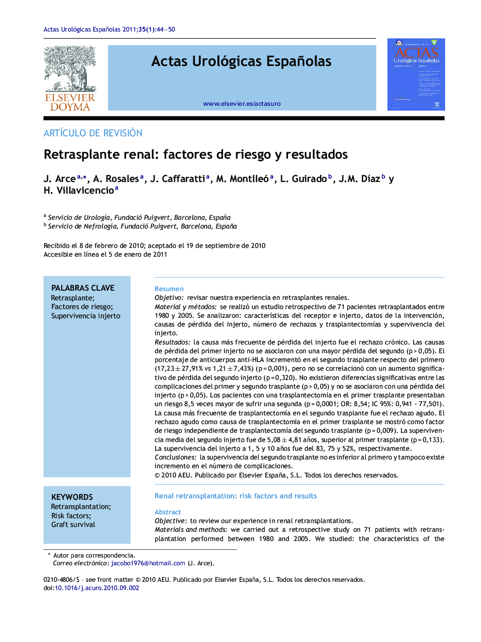 Retrasplante renal: factores de riesgo y resultados