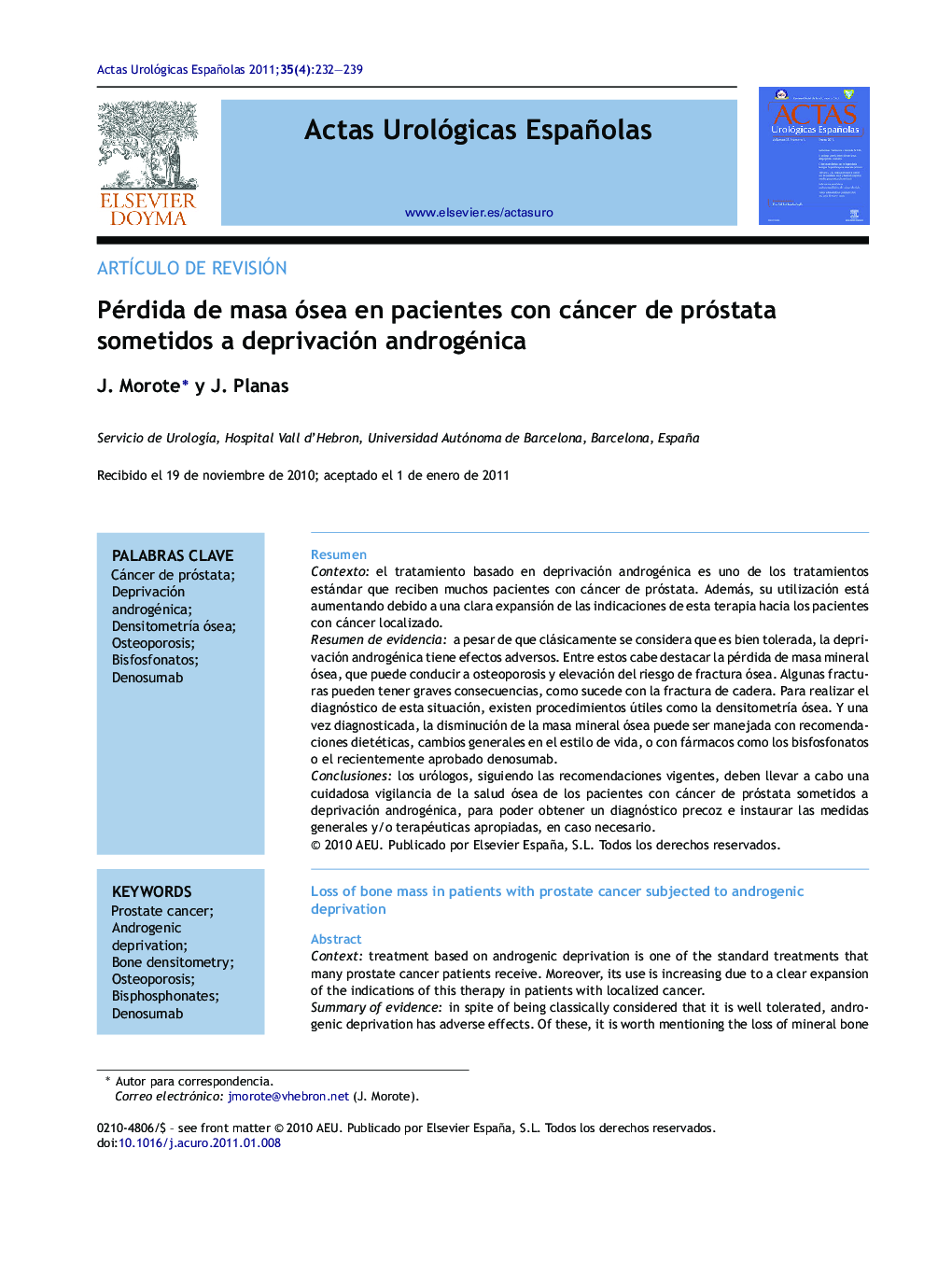 Pérdida de masa ósea en pacientes con cáncer de próstata sometidos a deprivación androgénica