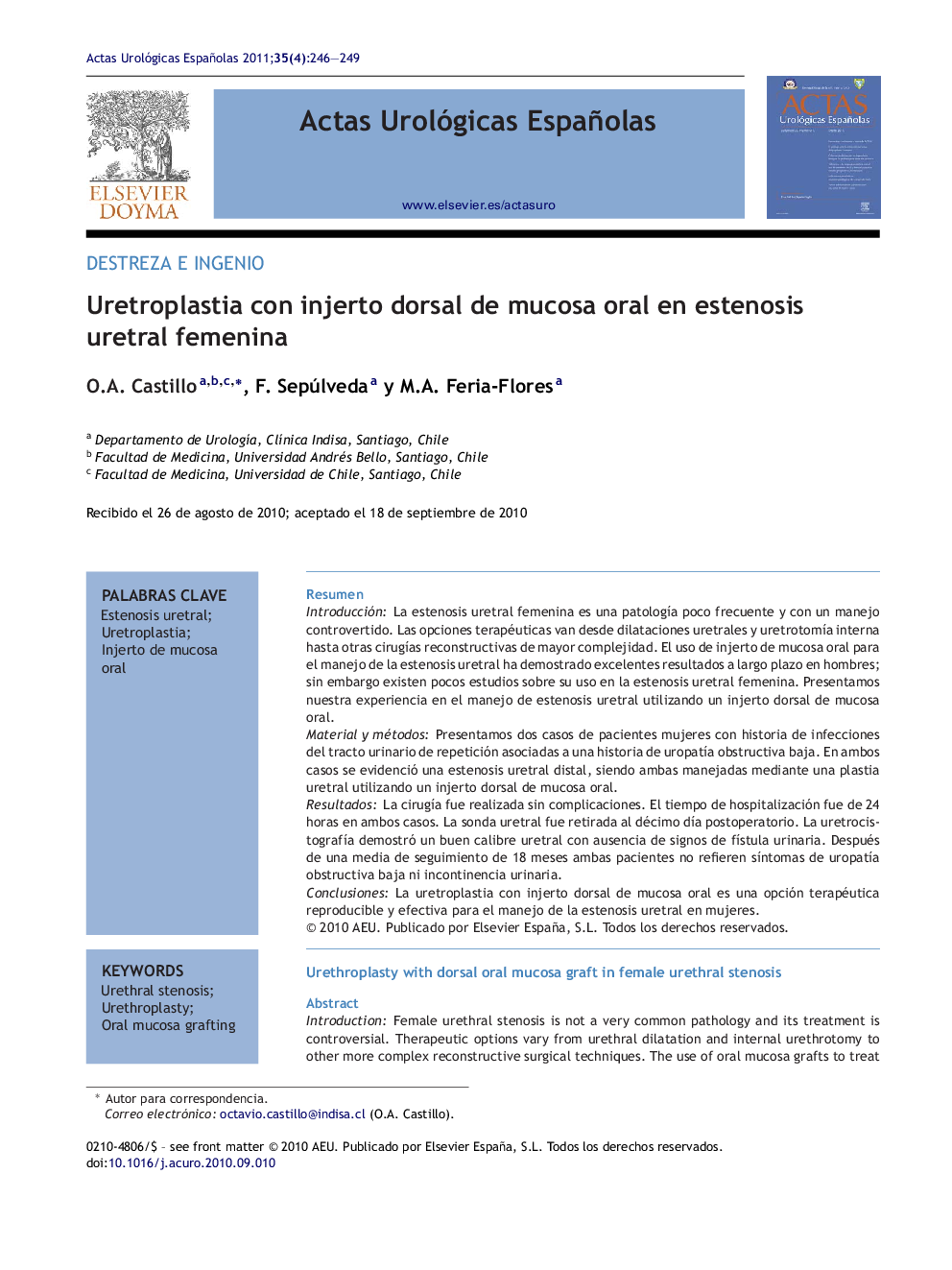 Uretroplastia con injerto dorsal de mucosa oral en estenosis uretral femenina