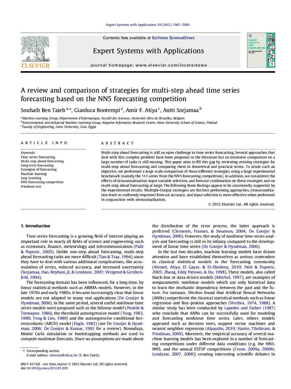 A review and comparison of strategies for multi-step ahead time series forecasting based on the NN5 forecasting competition