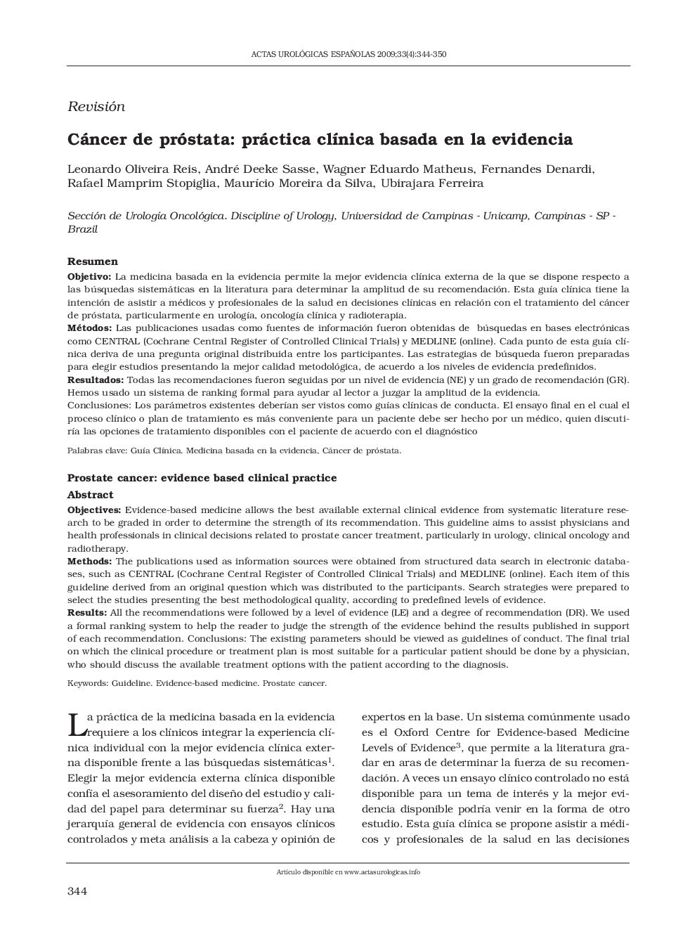 Cáncer de próstata: práctica clínica basada en la evidencia