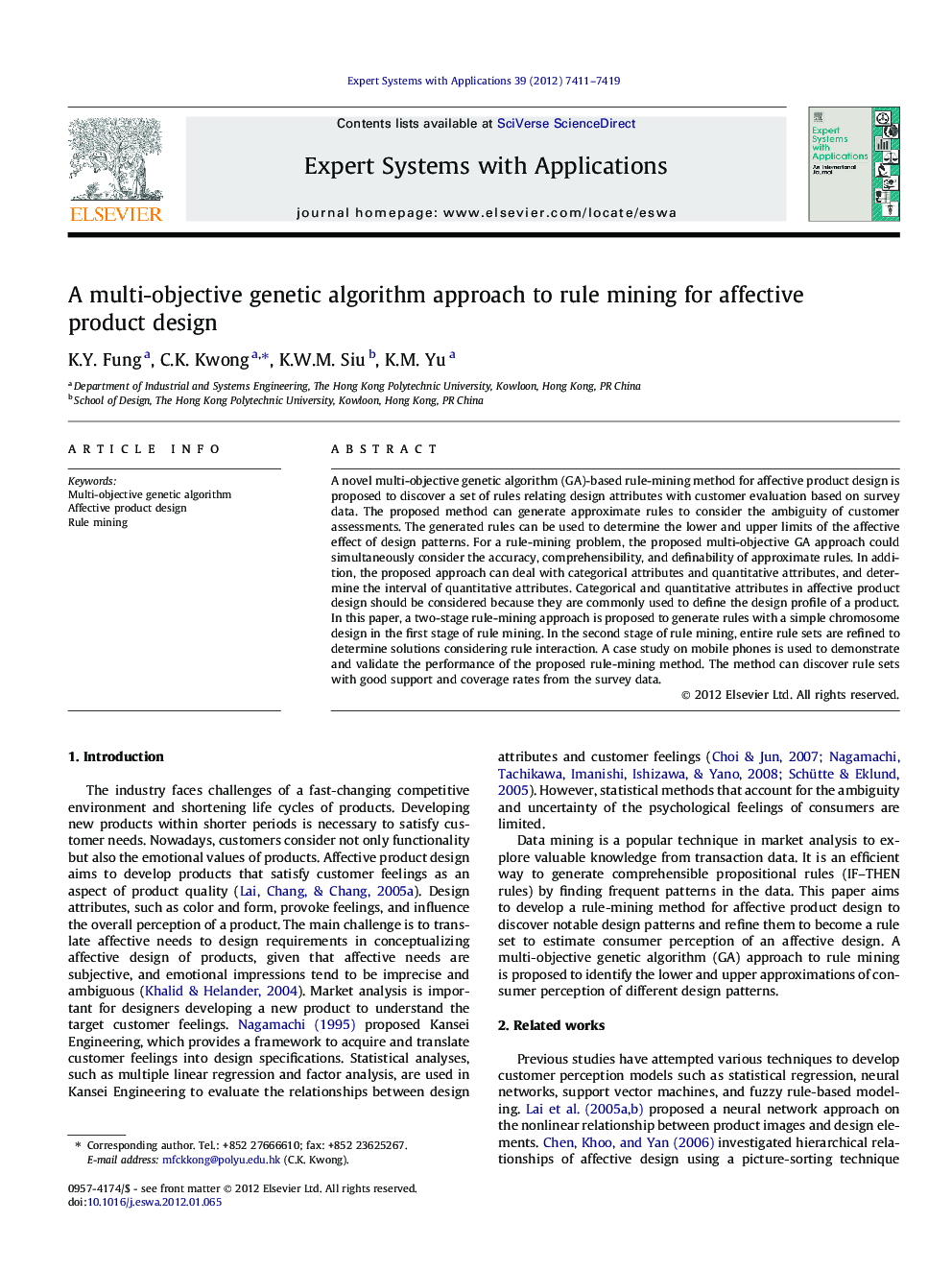 A multi-objective genetic algorithm approach to rule mining for affective product design