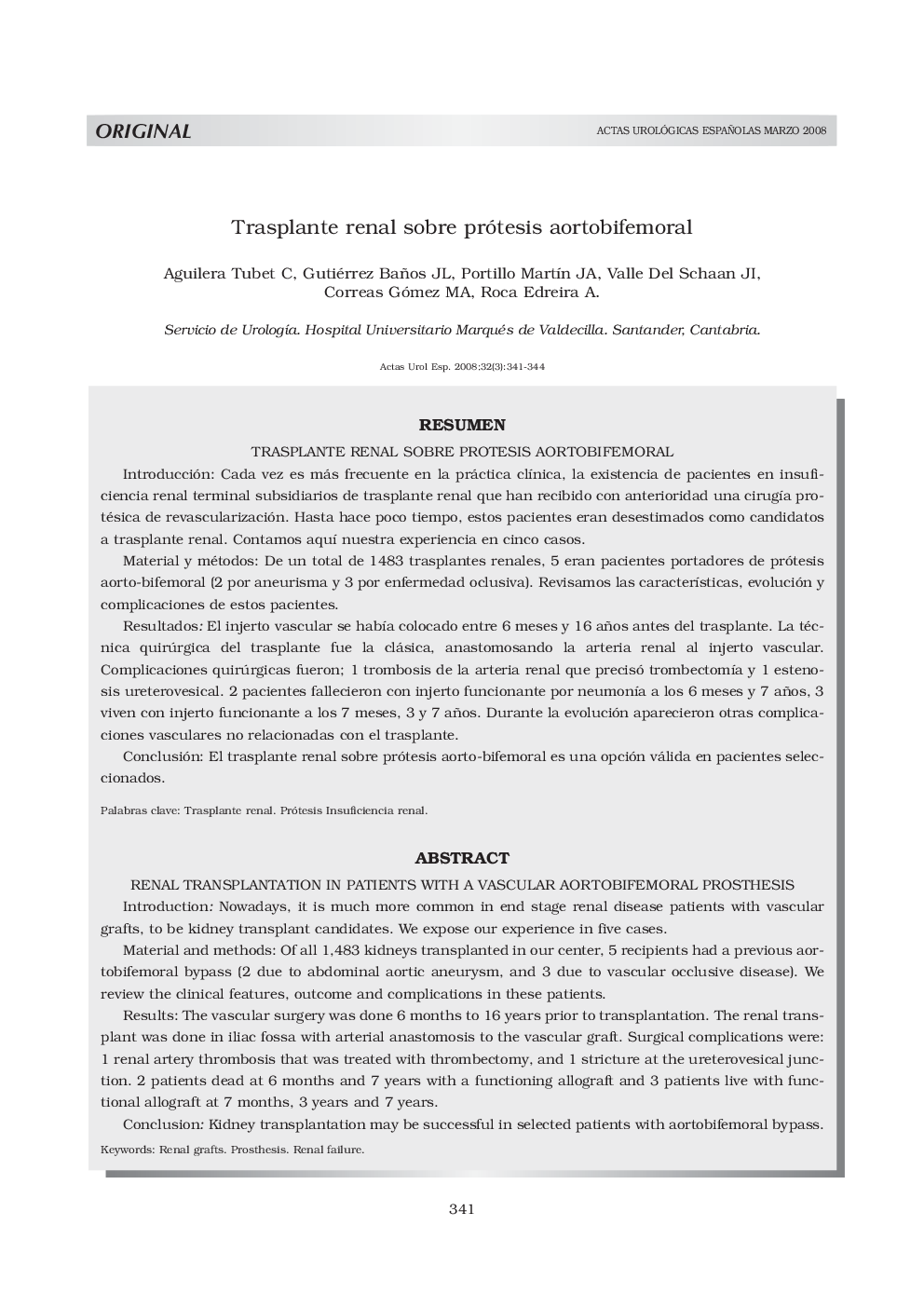 Trasplante renal sobre prótesis aortobifemoral