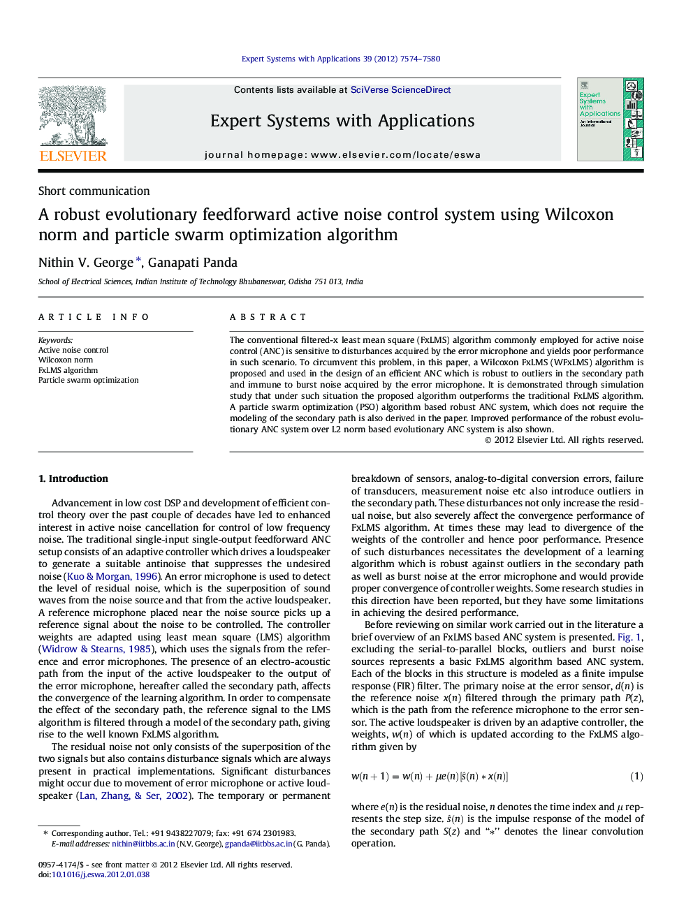 A robust evolutionary feedforward active noise control system using Wilcoxon norm and particle swarm optimization algorithm