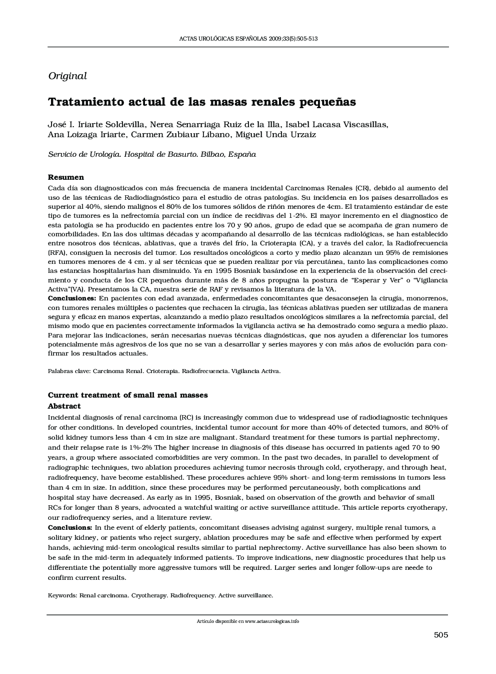 Tratamiento actual de las masas renales pequeñas