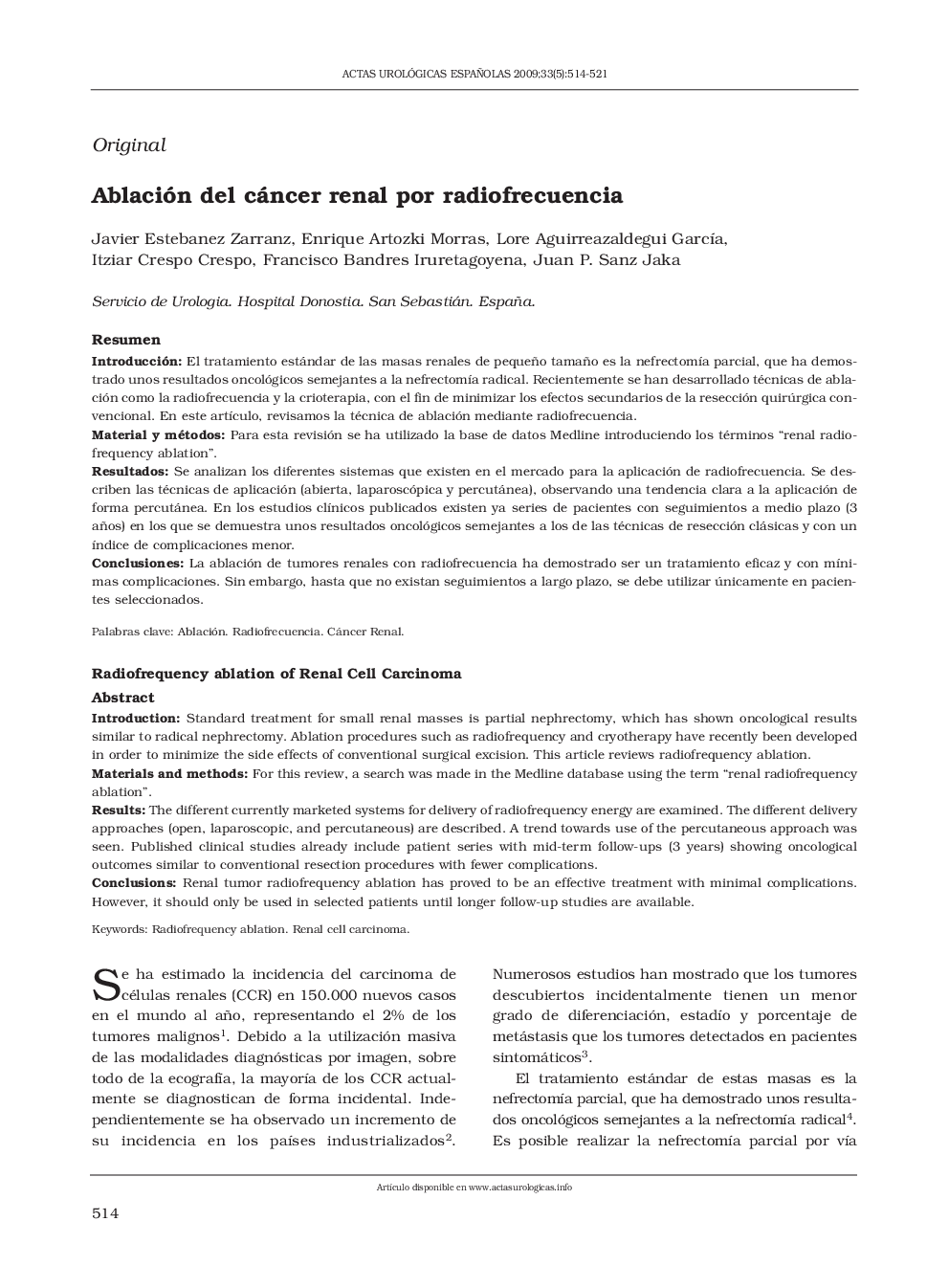 Ablación del cáncer renal por radiofrecuencia