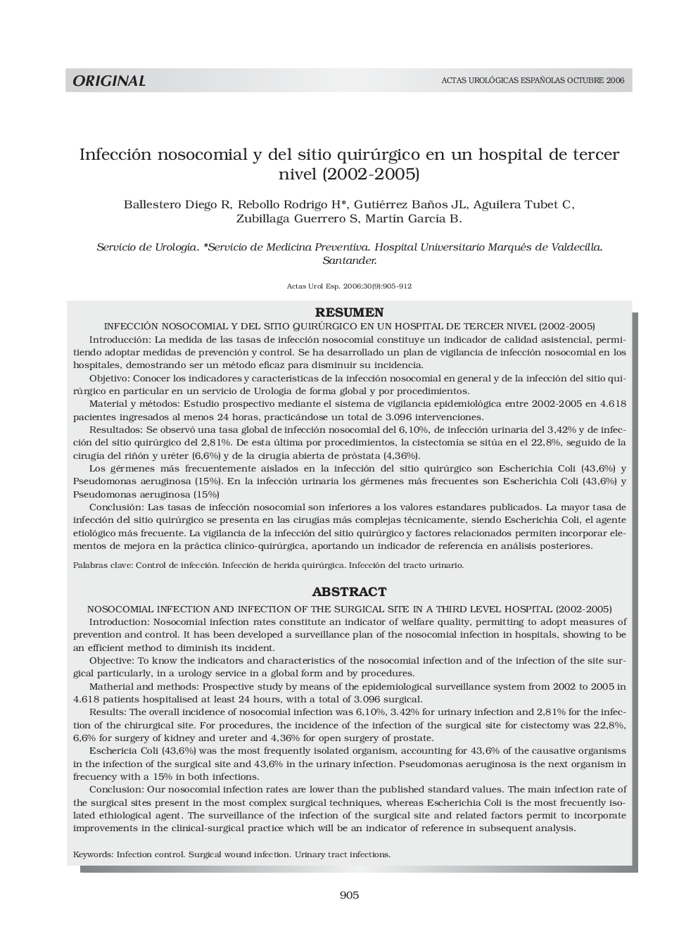 Infección nosocomial y del sitio quirúrgico en un hospital de tercer nivel (2002-2005)Nosocomial Infection And Infection Of The Surgical Site In A Third Level Hospital (2002-2005)