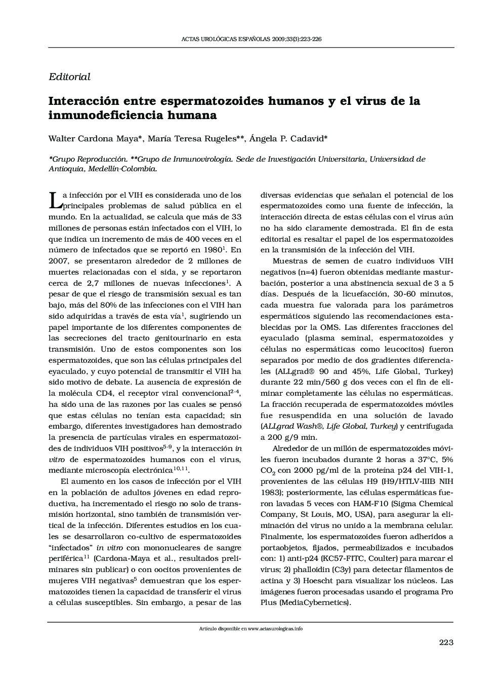Interacción entre espermatozoides humanos y el virus de la inmunodeficiencia humana