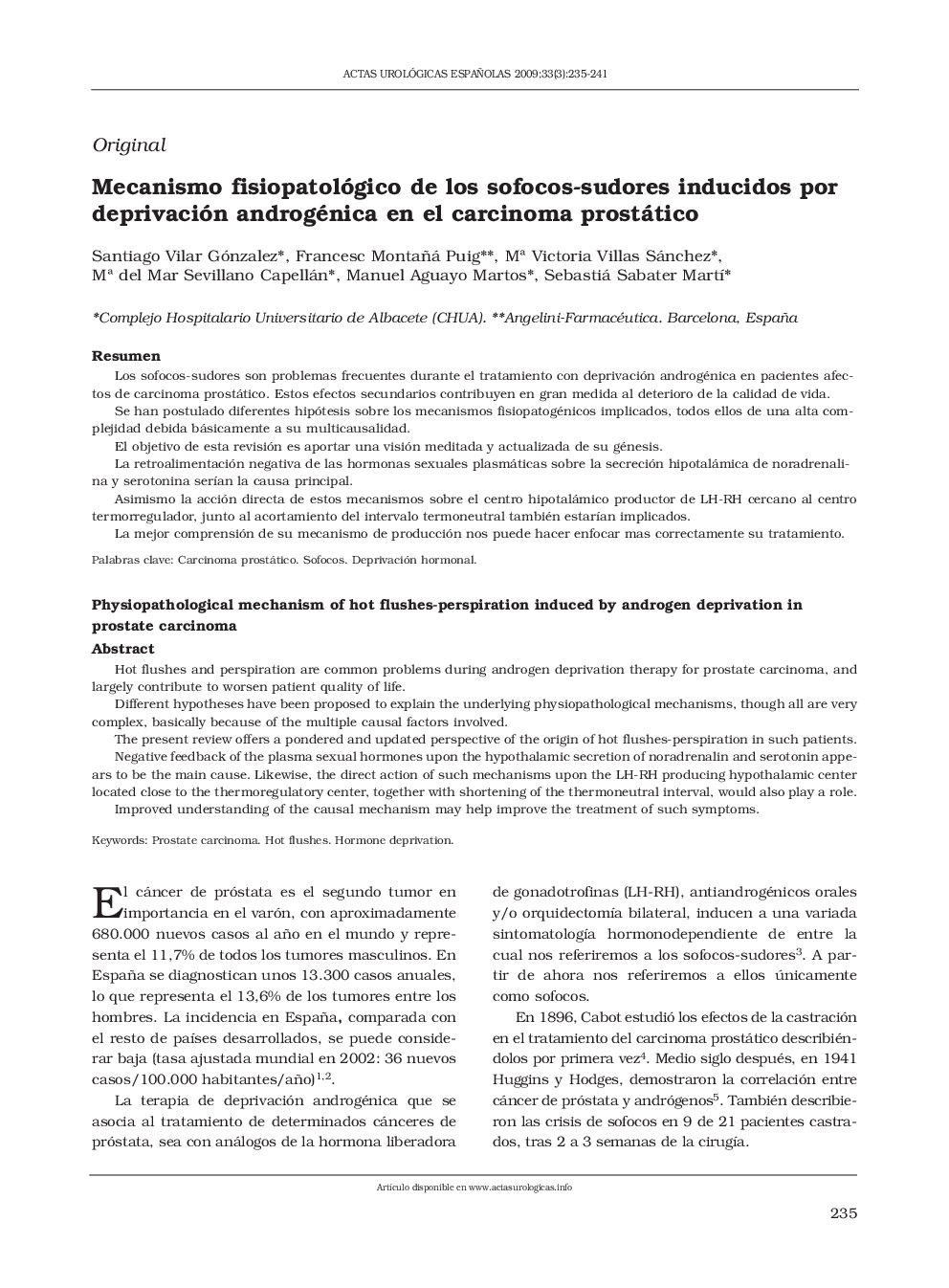 Mecanismo fisiopatológico de los sofocos-sudores inducidos por deprivación androgénica en el carcinoma prostático