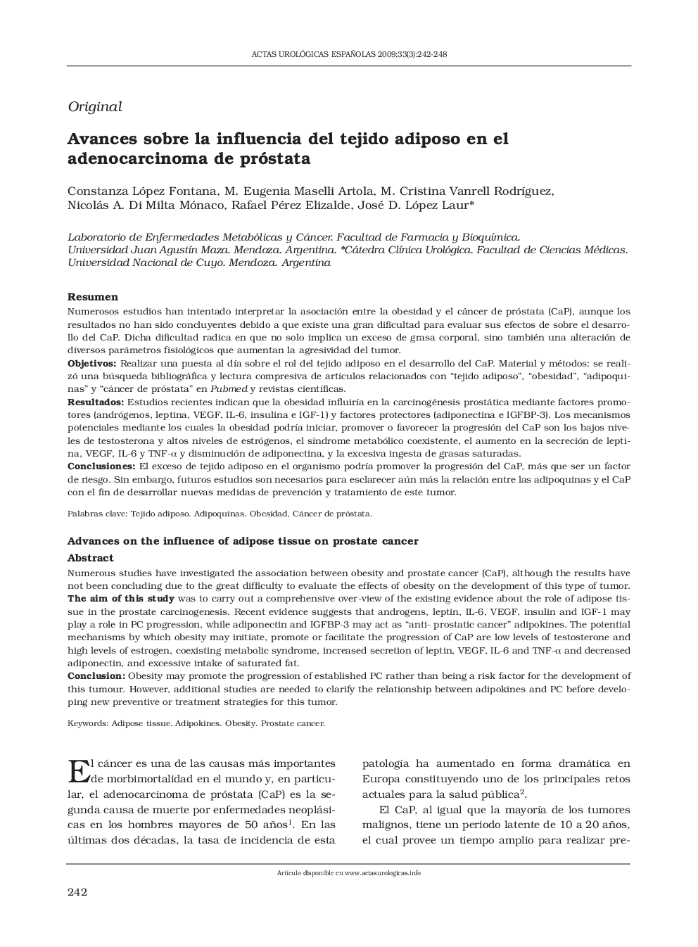 Avances sobre la influencia del tejido adiposo en el adenocarcinoma de próstata