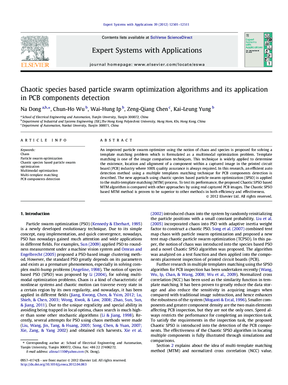 Chaotic species based particle swarm optimization algorithms and its application in PCB components detection