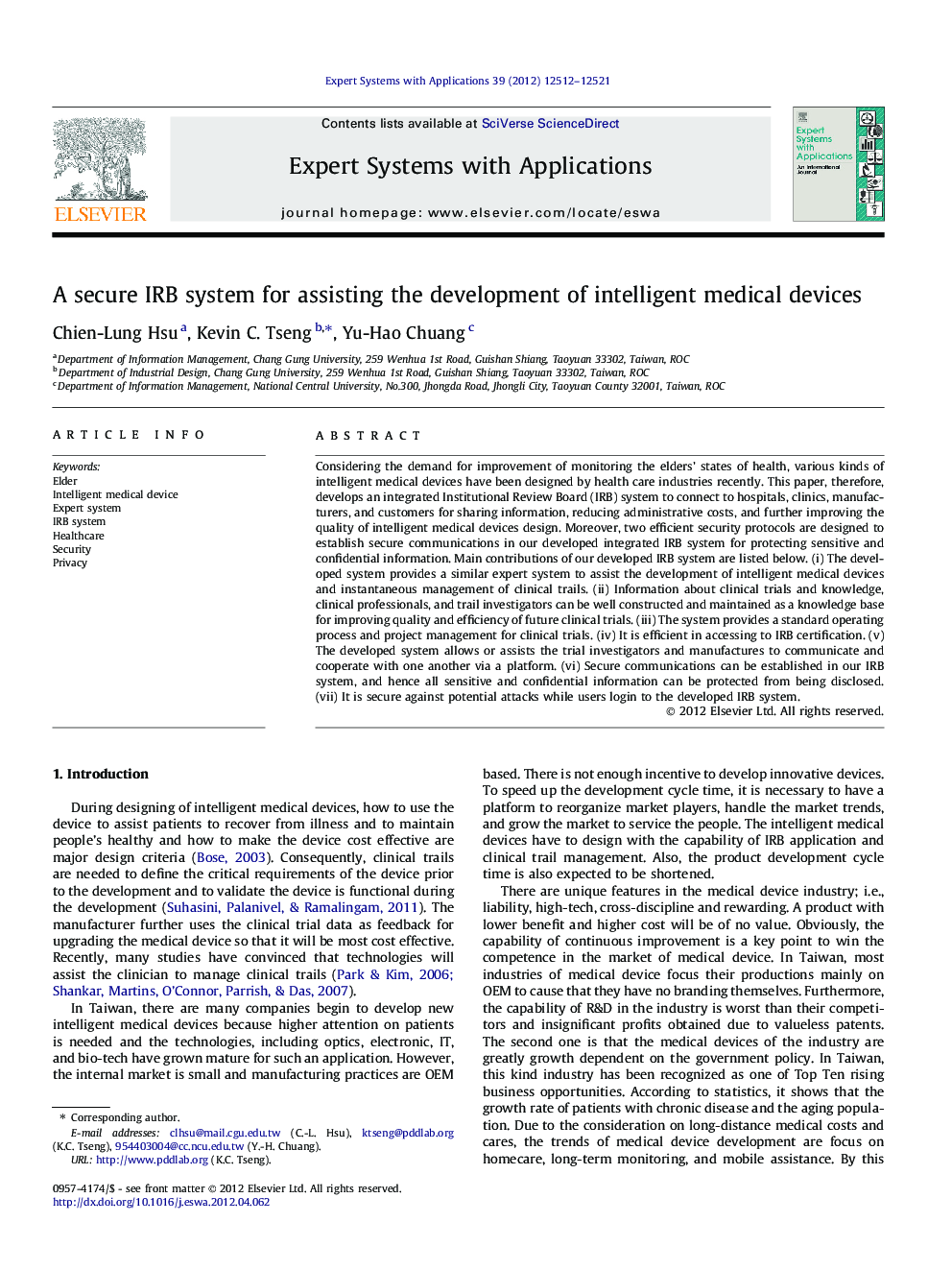 A secure IRB system for assisting the development of intelligent medical devices